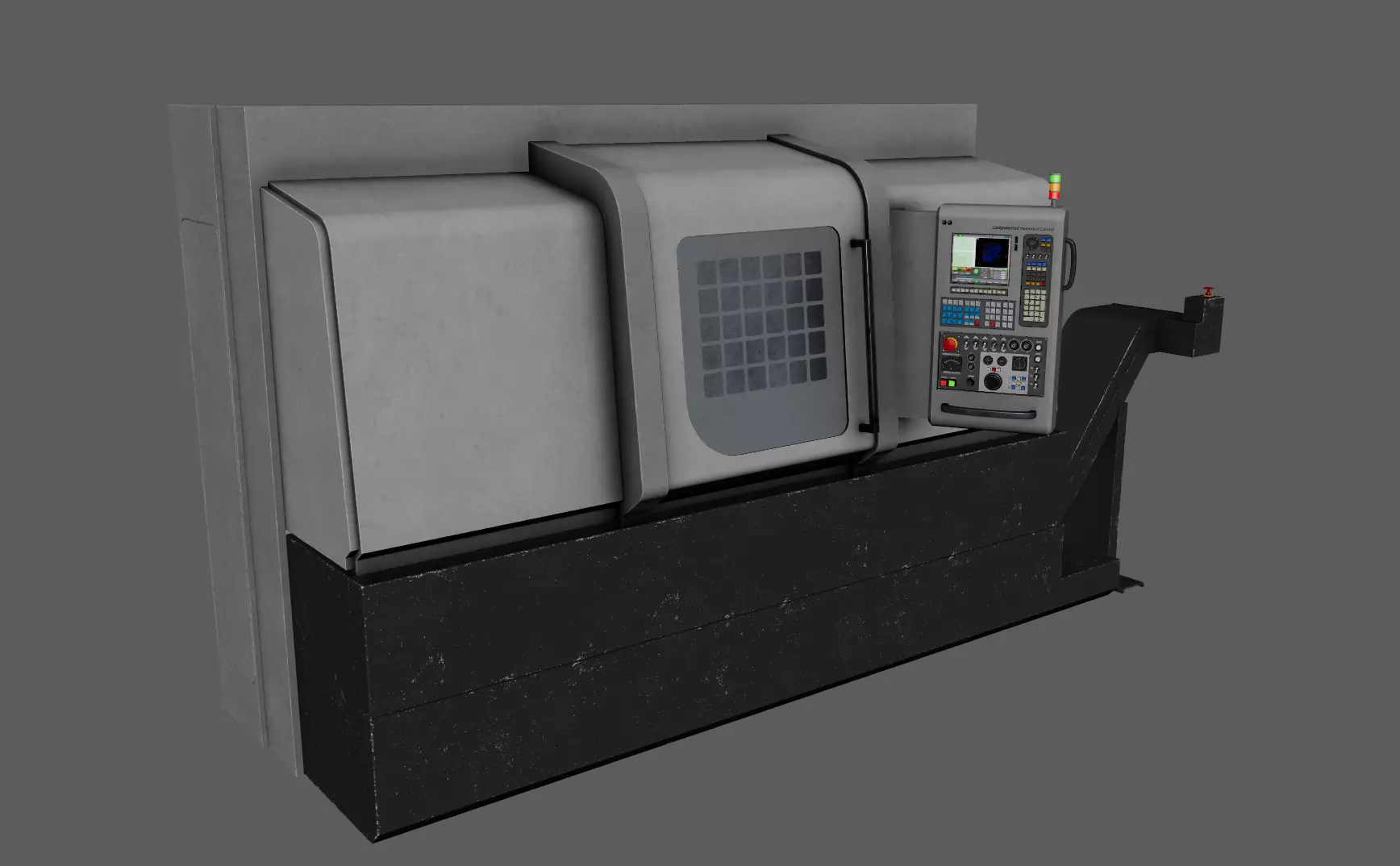 Industrial CNC Lathe Machine Low-poly 3D model_11