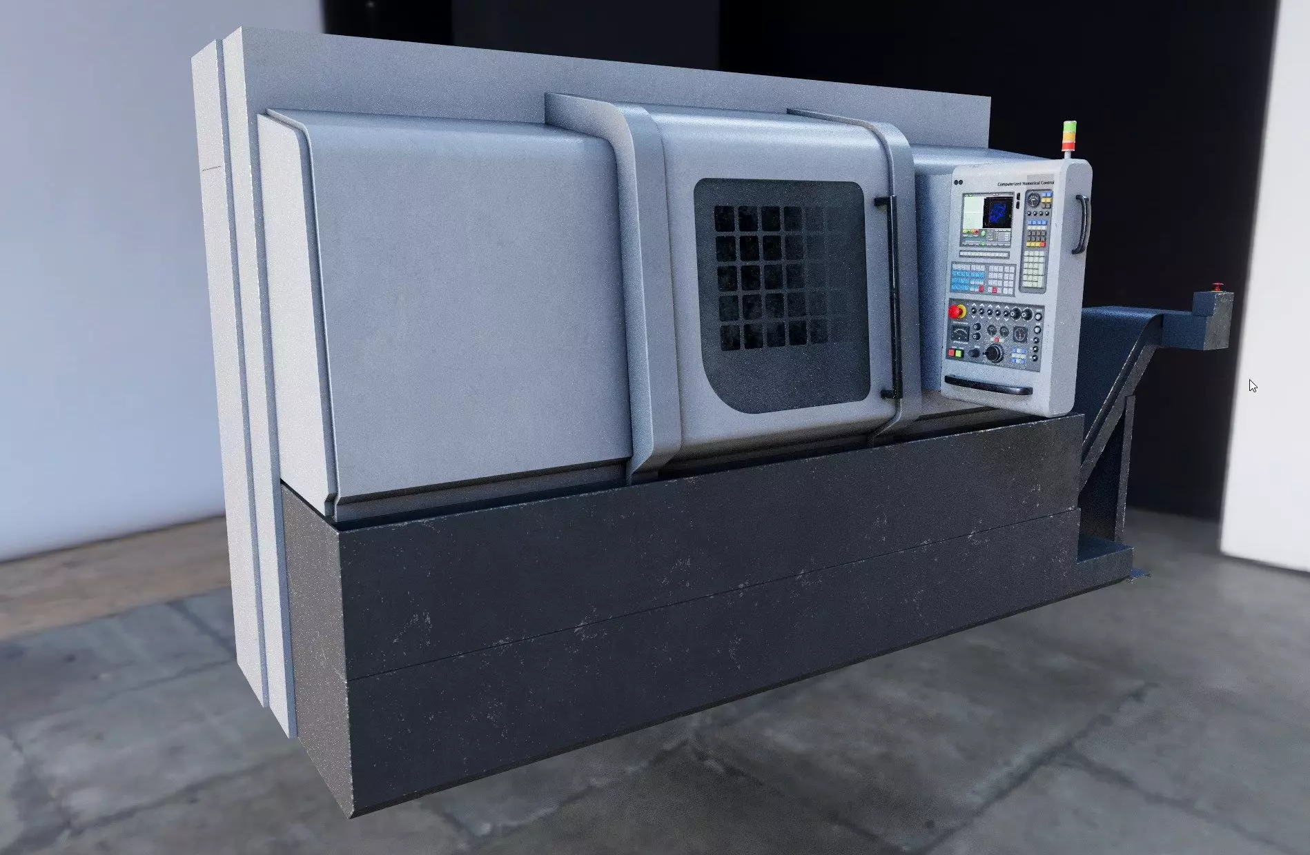 Industrial CNC Lathe Machine Low-poly 3D model_8