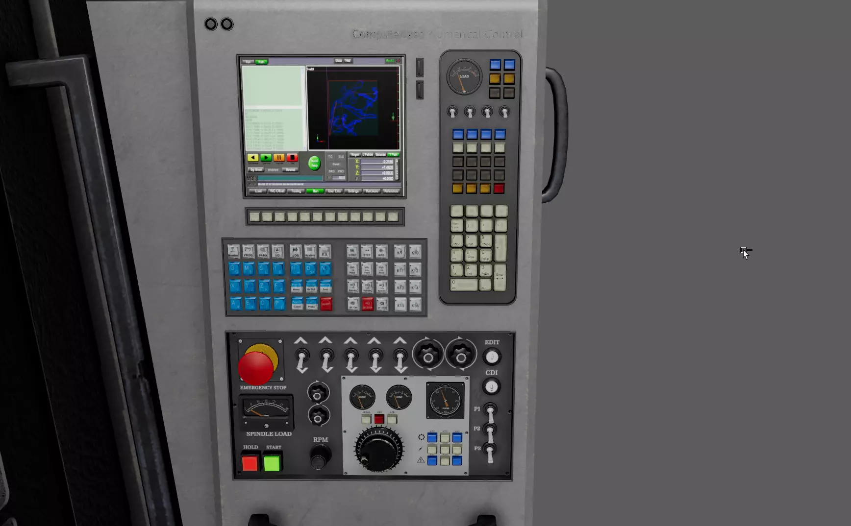 Industrial CNC Lathe Machine Low-poly 3D model_15