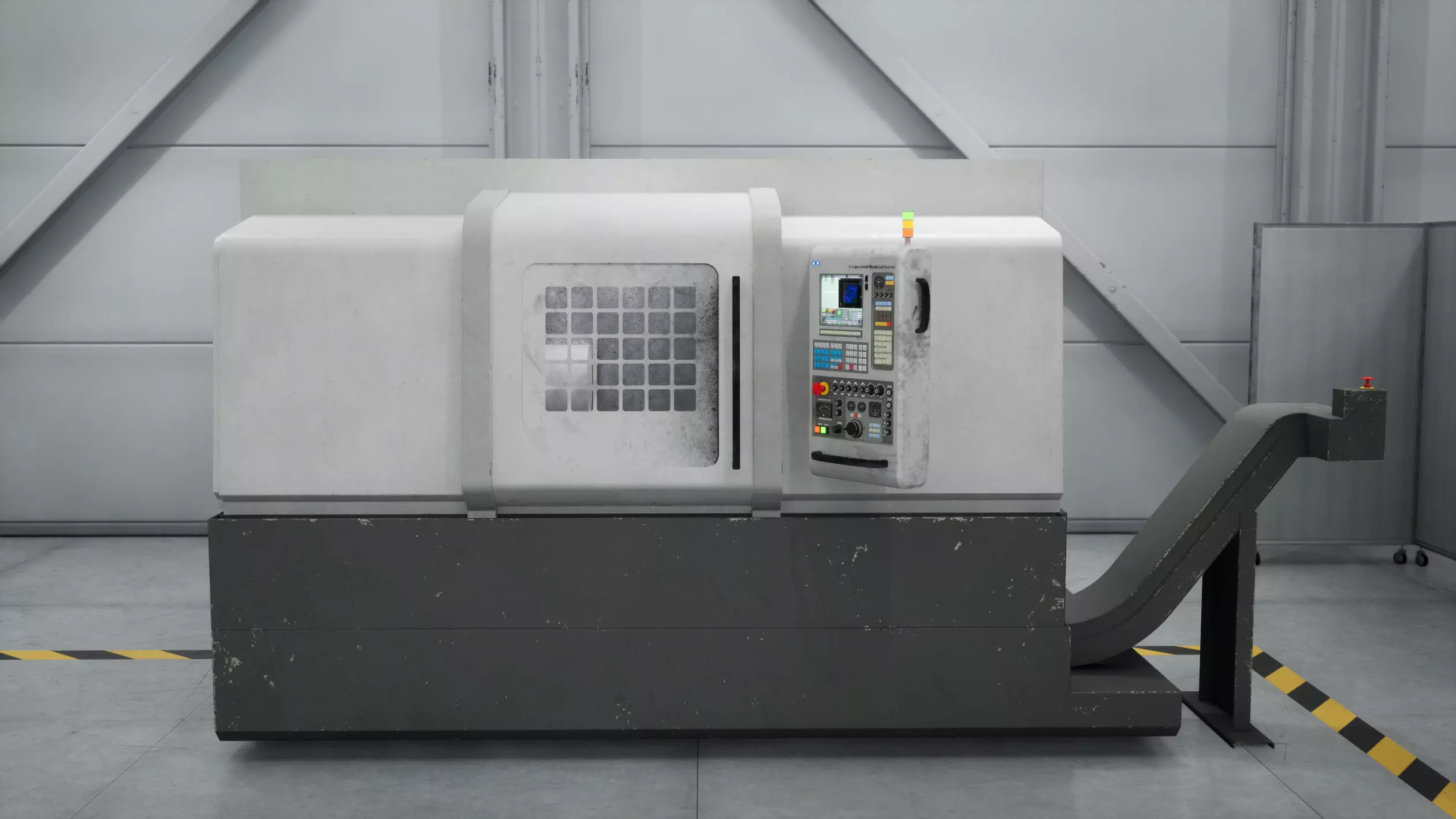 Industrial CNC Lathe Machine Low-poly 3D model_0