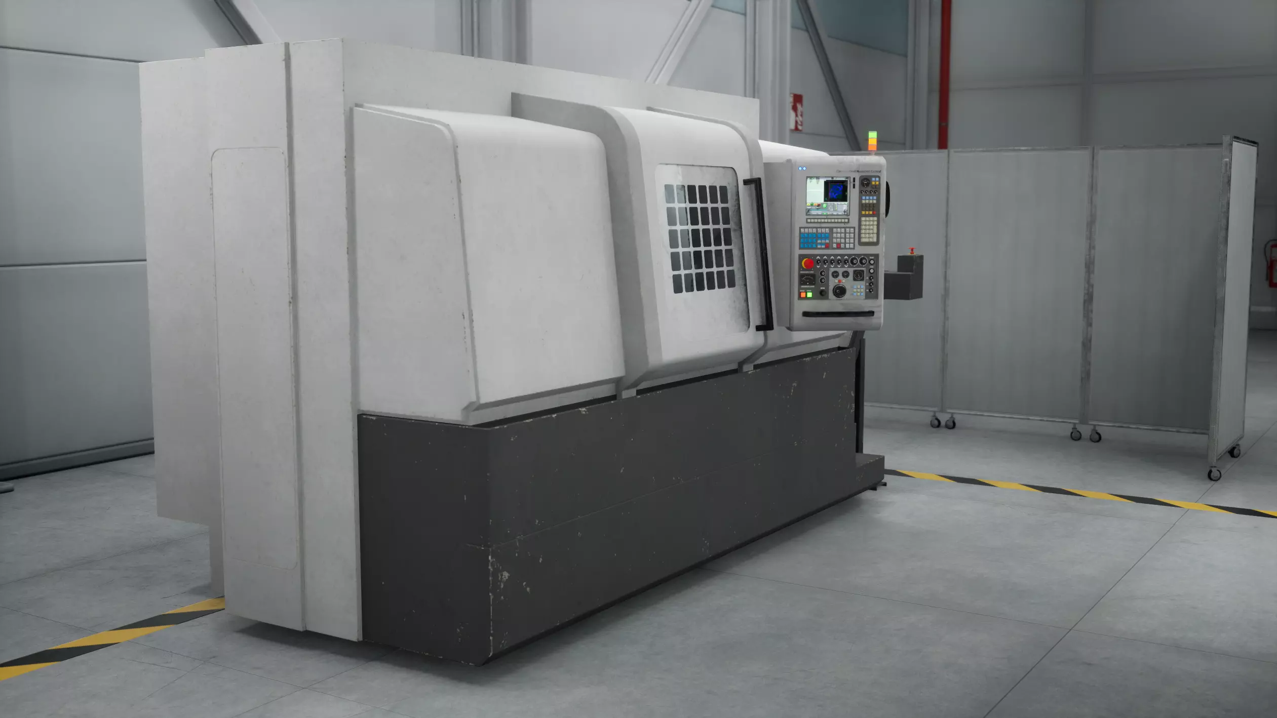 Industrial CNC Lathe Machine Low-poly 3D model_1