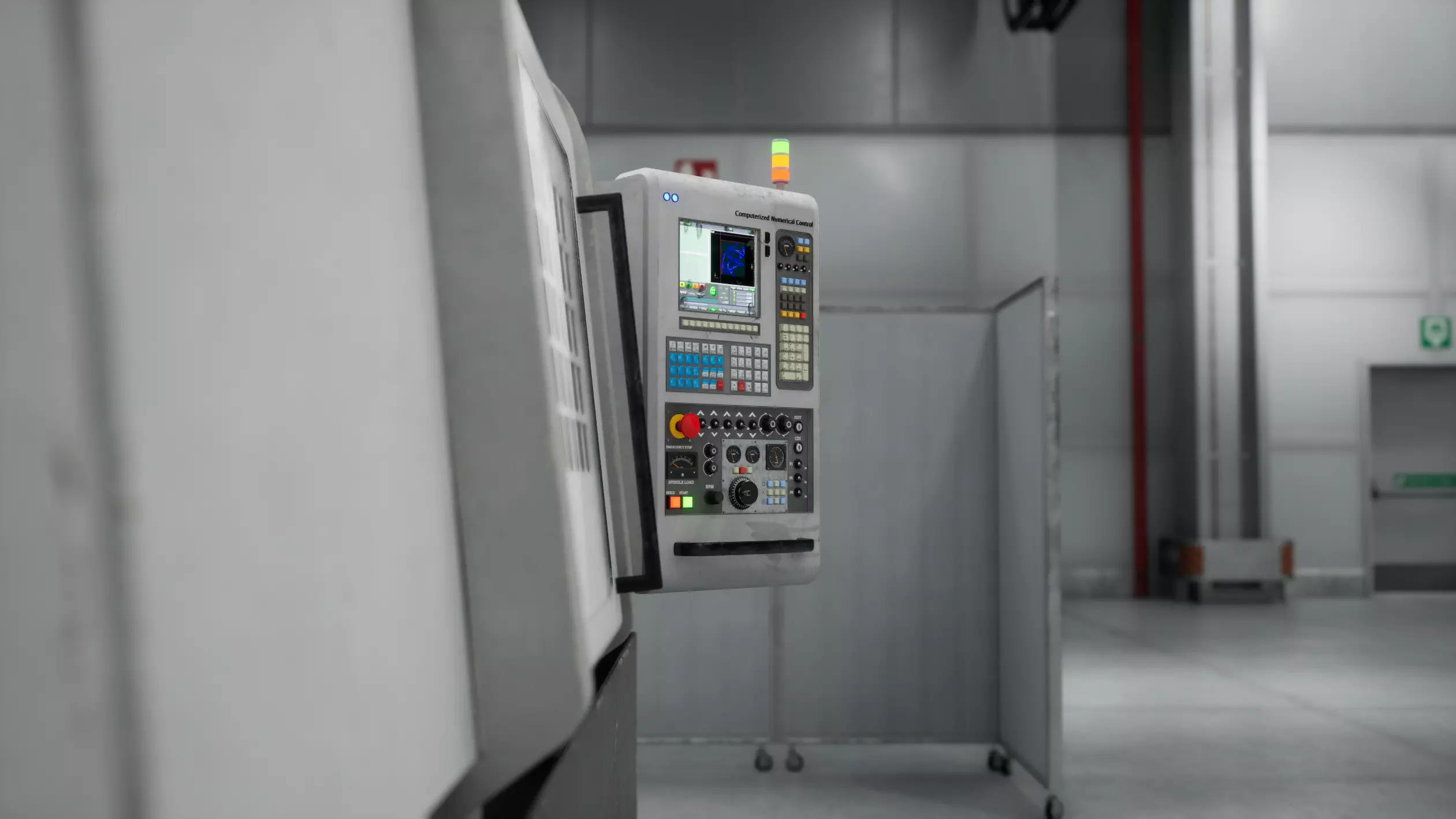 Industrial CNC Lathe Machine Low-poly 3D model_2