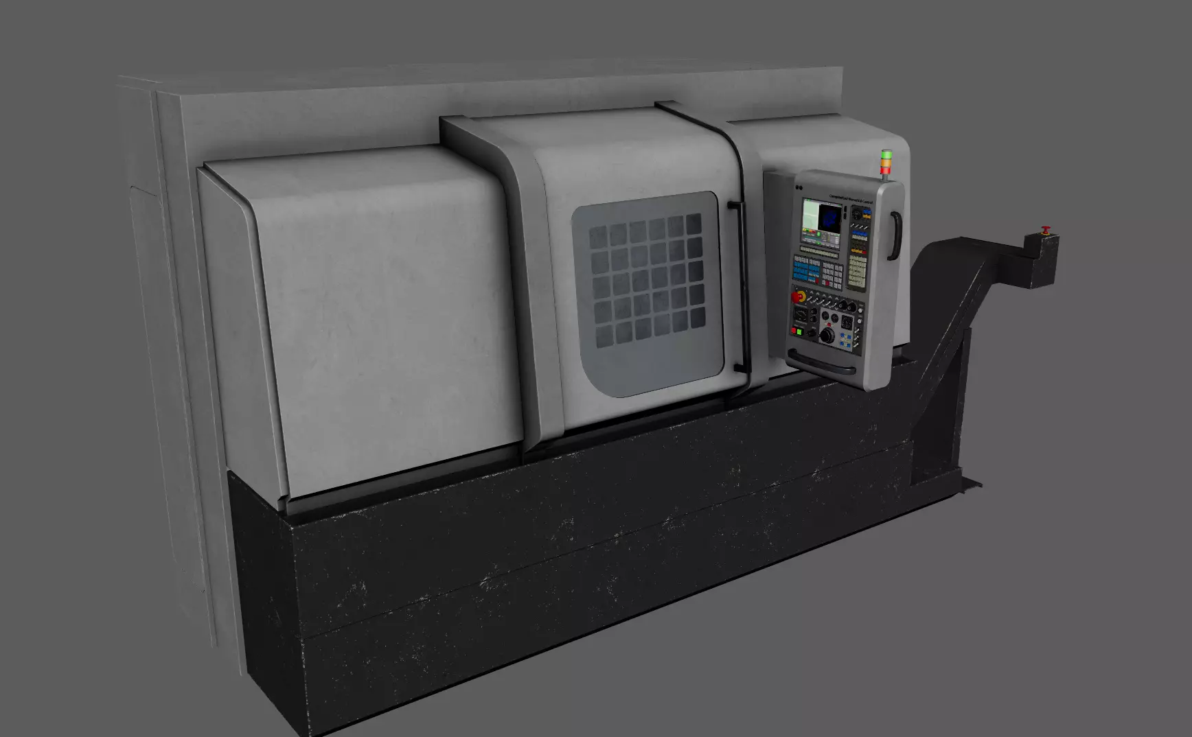 Industrial CNC Lathe Machine Low-poly 3D model_12