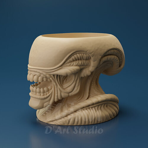 Biomechanical Horror Head Planter STL for 3D Printing 3D print model