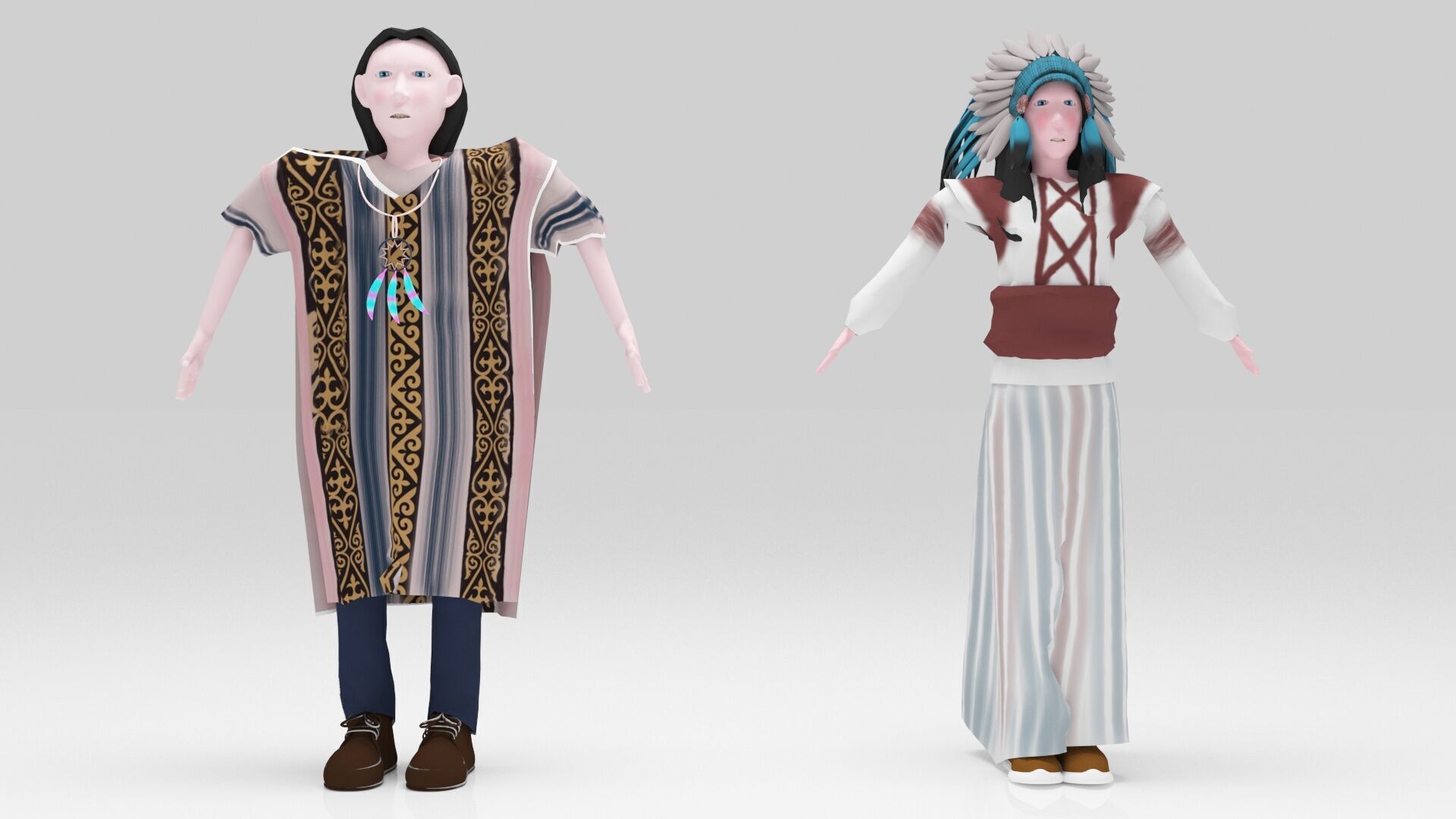 Indian  Mohican pack Rigged  Low-poly 3D model_1