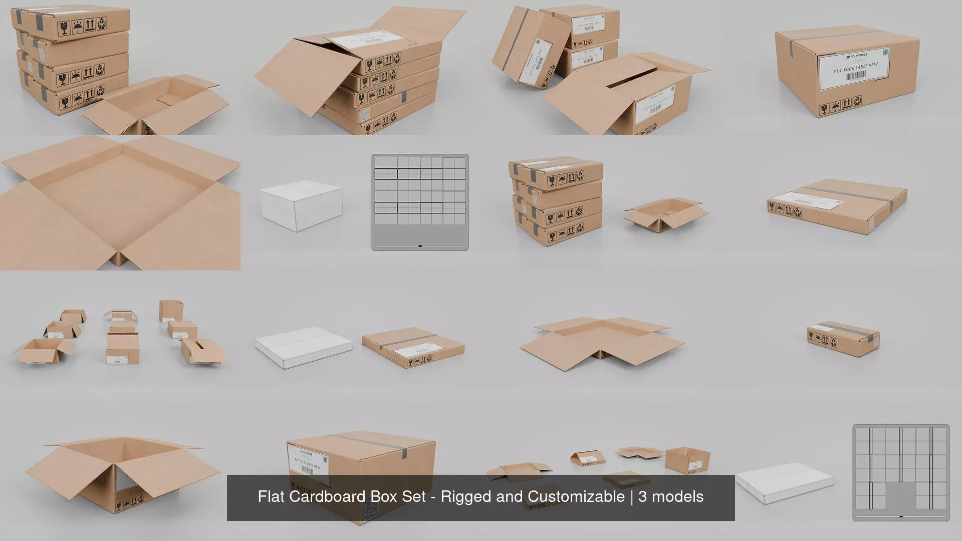 Flat Cardboard Box Set - Rigged and Customizable 3D Model Collection_4