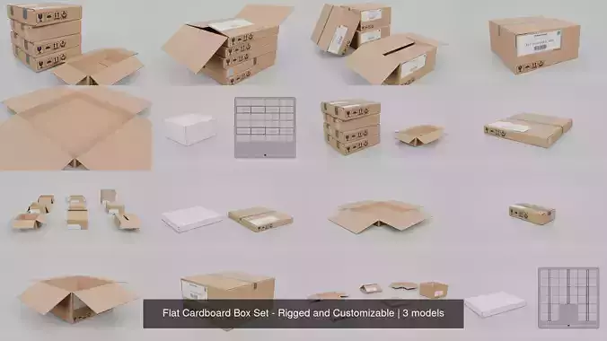 Flat Cardboard Box Set - Rigged and Customizable