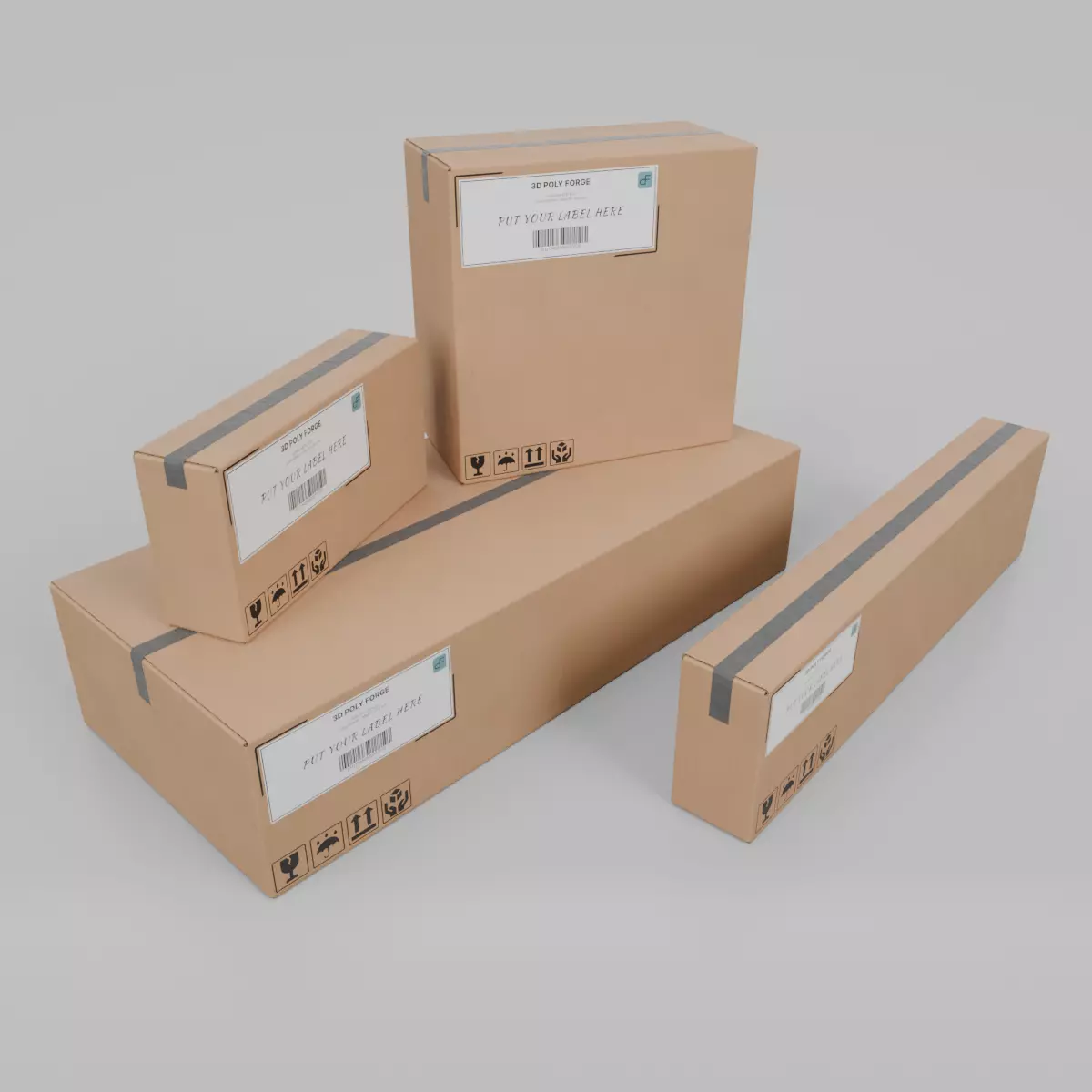 Retail Packaging Cardboard Boxes - Rigged and Customizable Set 3D Model Collection_0