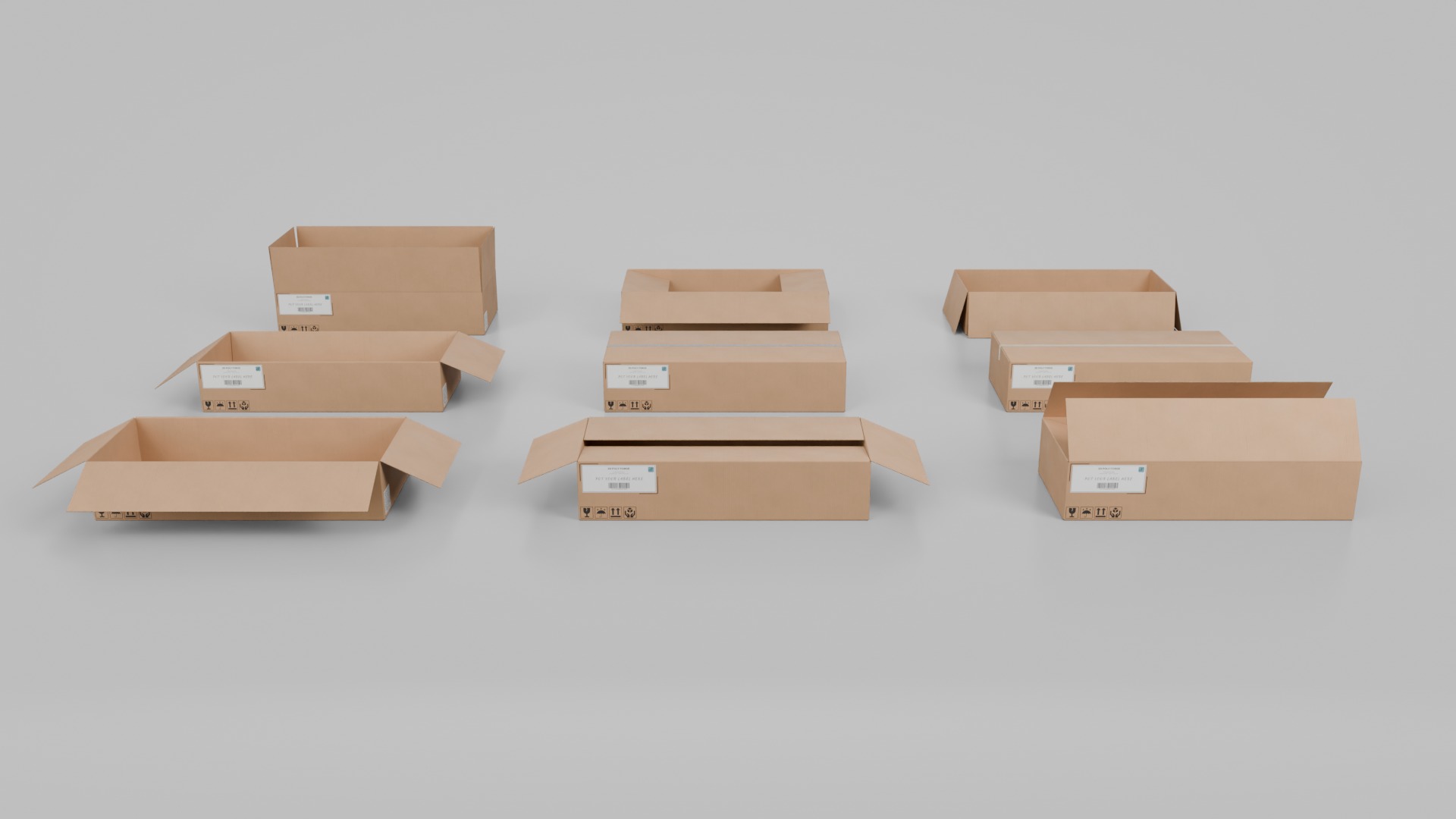 Retail Packaging Cardboard Boxes - Rigged and Customizable Set 3D Model Collection_41