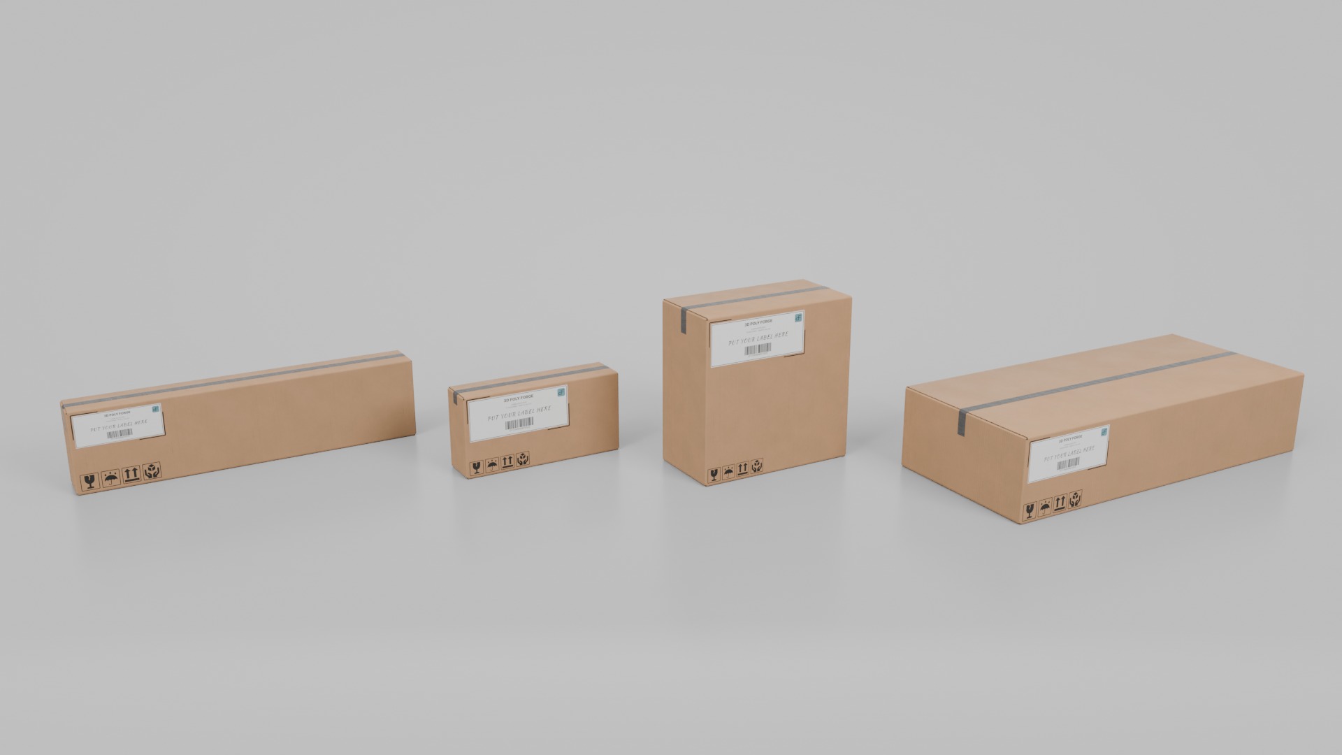 Retail Packaging Cardboard Boxes - Rigged and Customizable Set 3D Model Collection_5