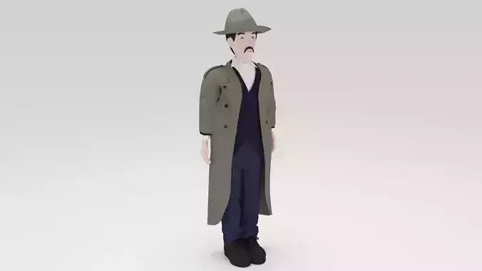 Detective classic 1980 Rigged  Low-poly 3D model