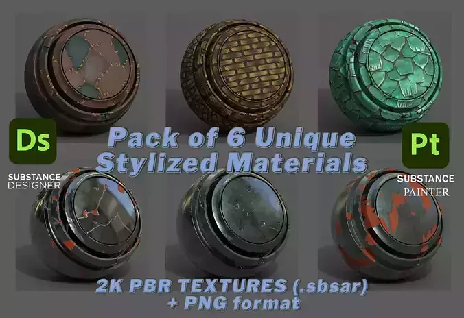 Pack of 6 Unique Stylized Materials