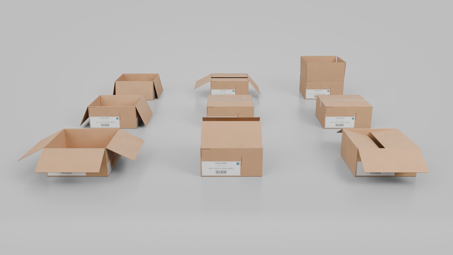 Mixed Size Cardboard Boxes - Rigged and Customizable Set 3D Model Collection_50