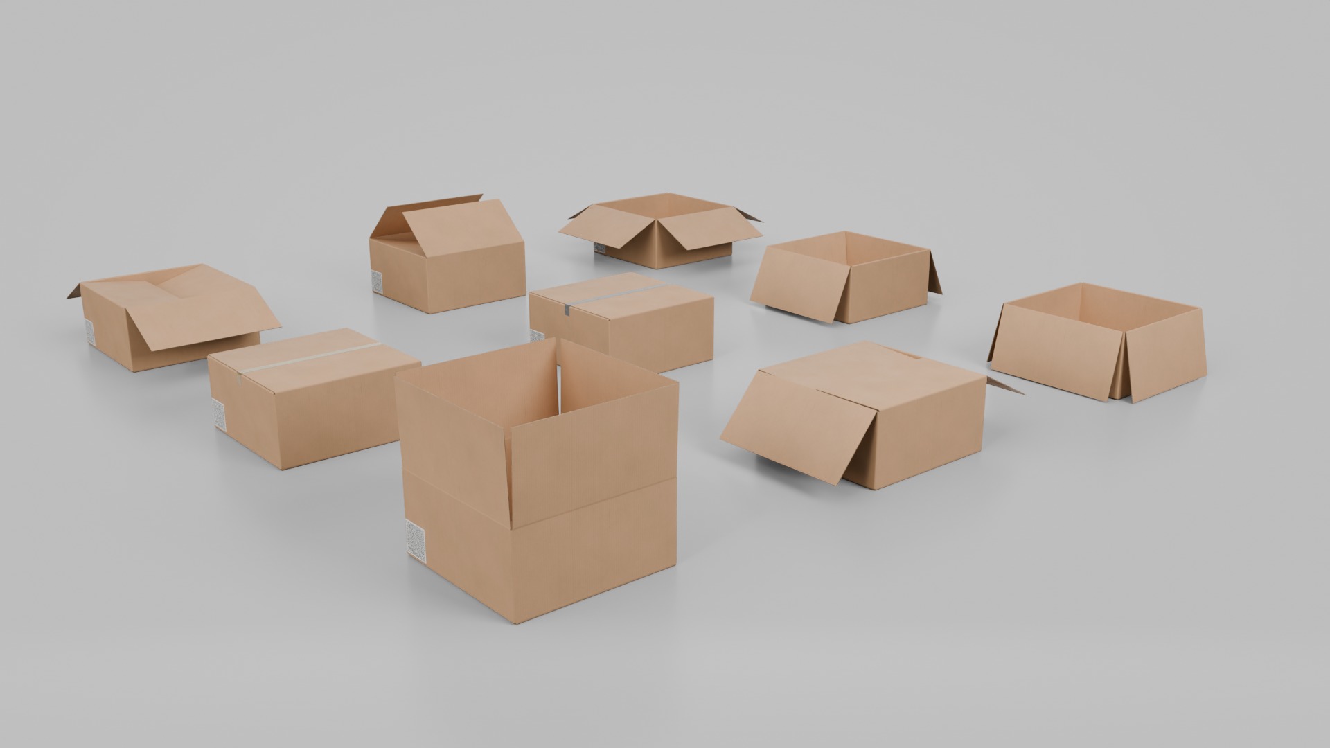 Mixed Size Cardboard Boxes - Rigged and Customizable Set 3D Model Collection_53