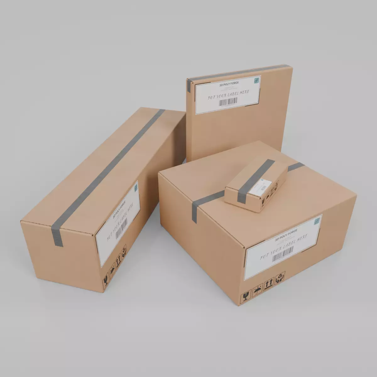 Mixed Size Cardboard Boxes - Rigged and Customizable Set 3D Model Collection_0