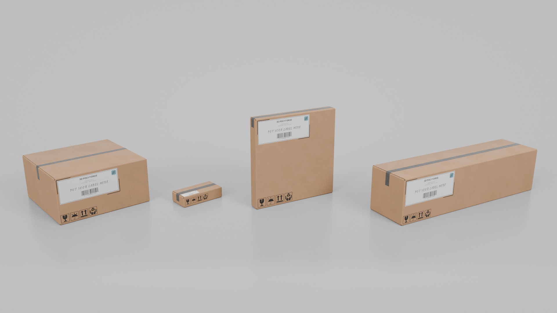 Mixed Size Cardboard Boxes - Rigged and Customizable Set 3D Model Collection_5