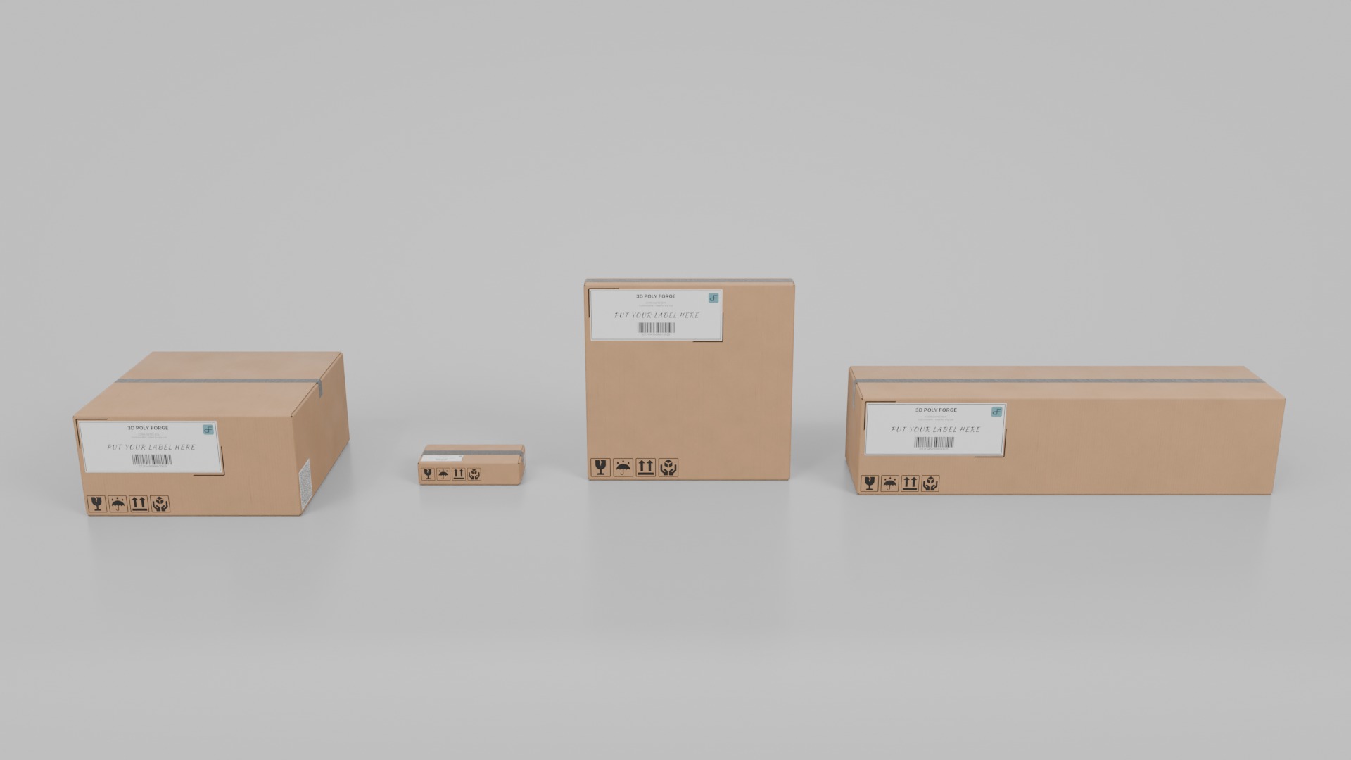 Mixed Size Cardboard Boxes - Rigged and Customizable Set 3D Model Collection_7