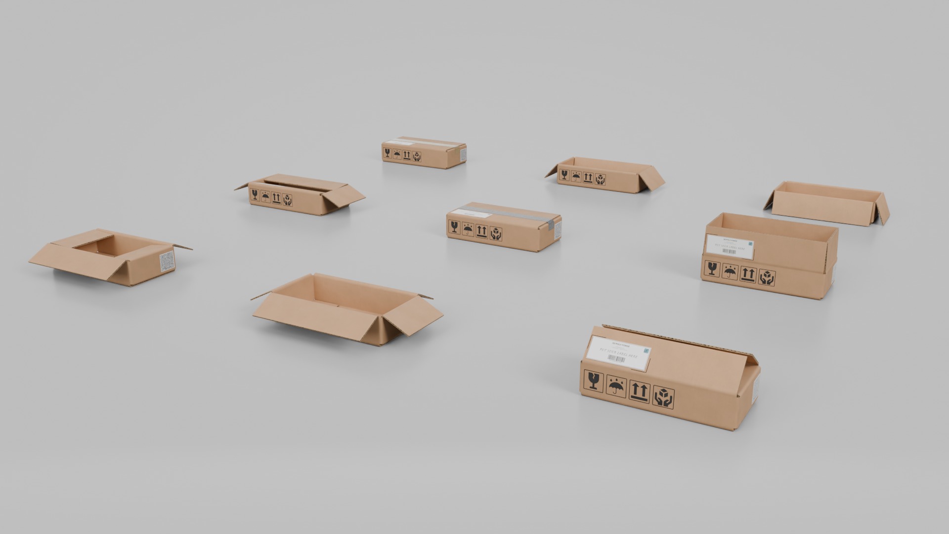 Mixed Size Cardboard Boxes - Rigged and Customizable Set 3D Model Collection_23