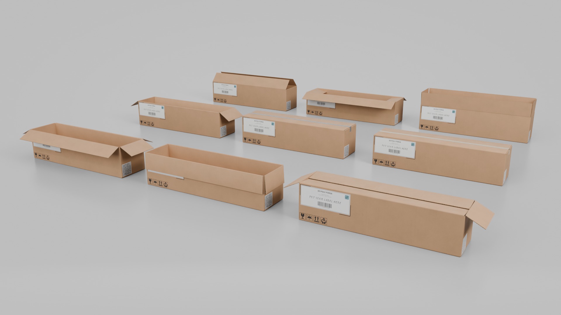 Mixed Size Cardboard Boxes - Rigged and Customizable Set 3D Model Collection_33