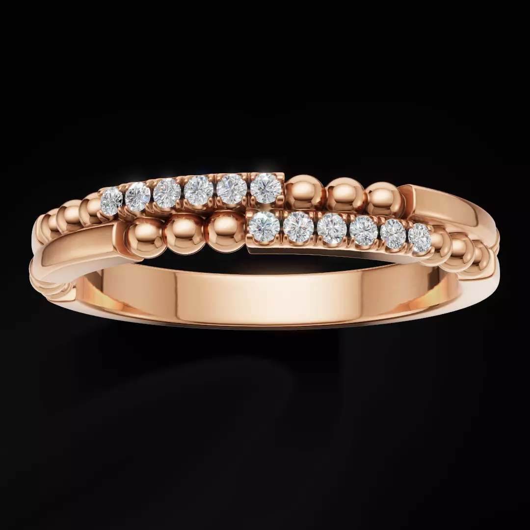Elegant Beaded Diamond Accent Gold Band 3D Model 3D print model