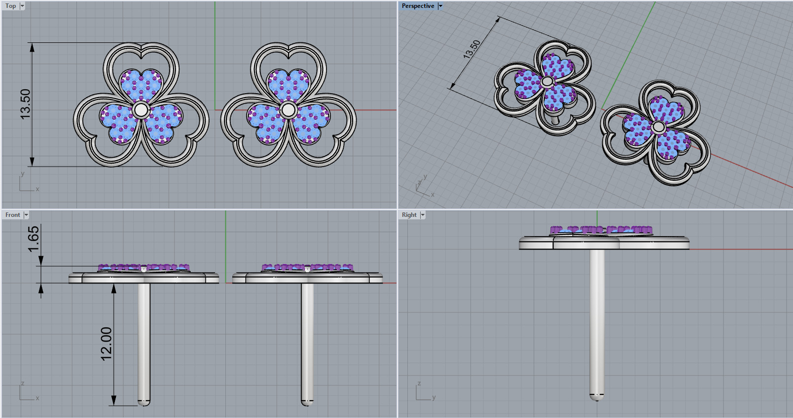 Heart stud earring model 1091 3D print model_3