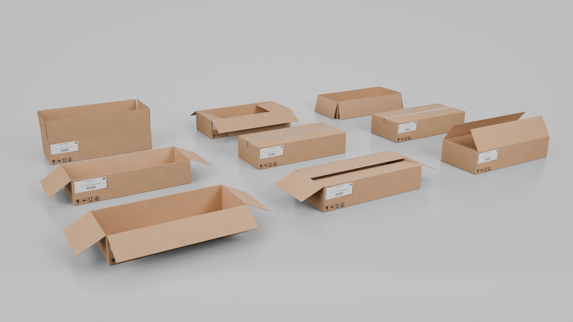 Heavy-Duty Cardboard Boxes - Rigged and Customizable Set 3D Model Collection_45