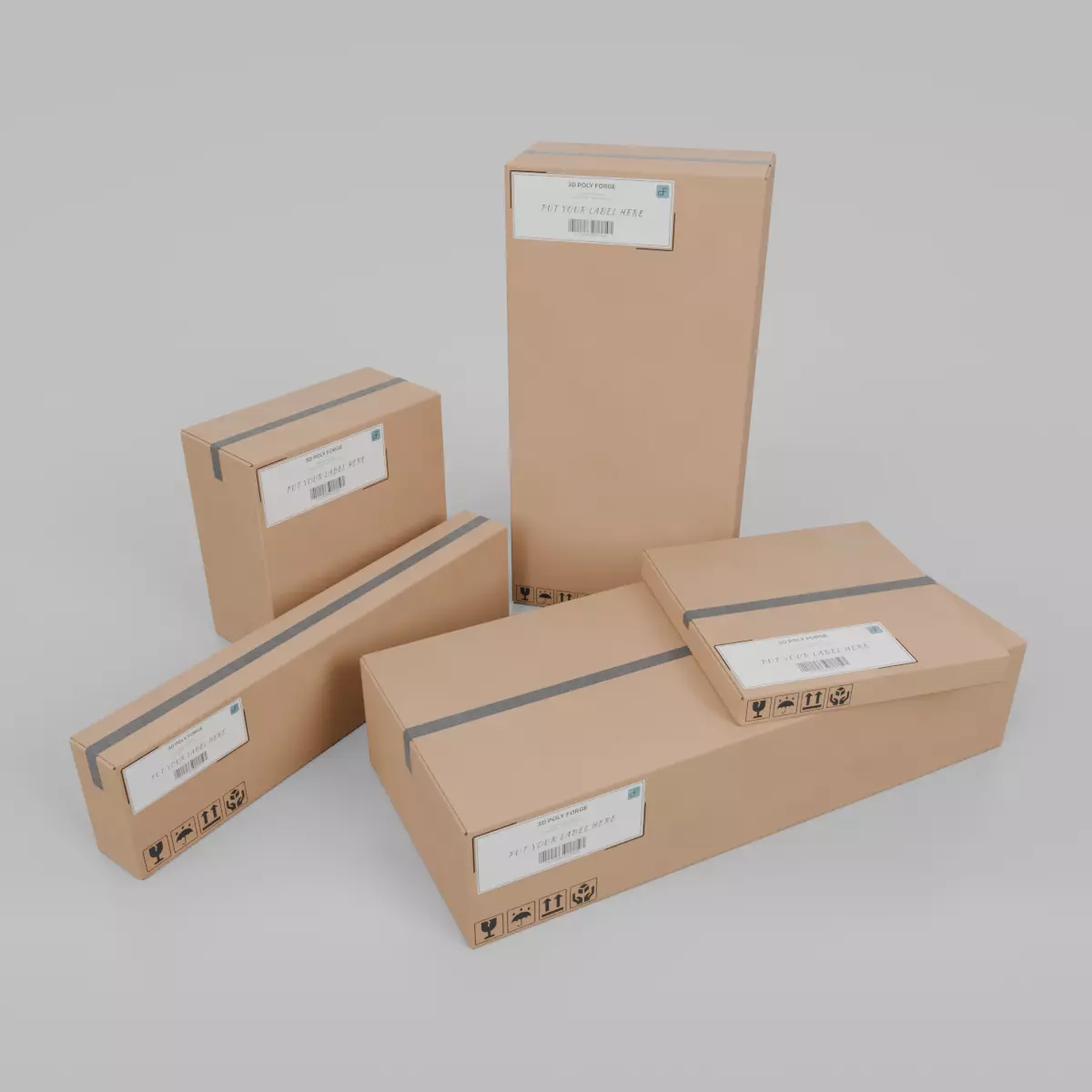 Heavy-Duty Cardboard Boxes - Rigged and Customizable Set 3D Model Collection_0