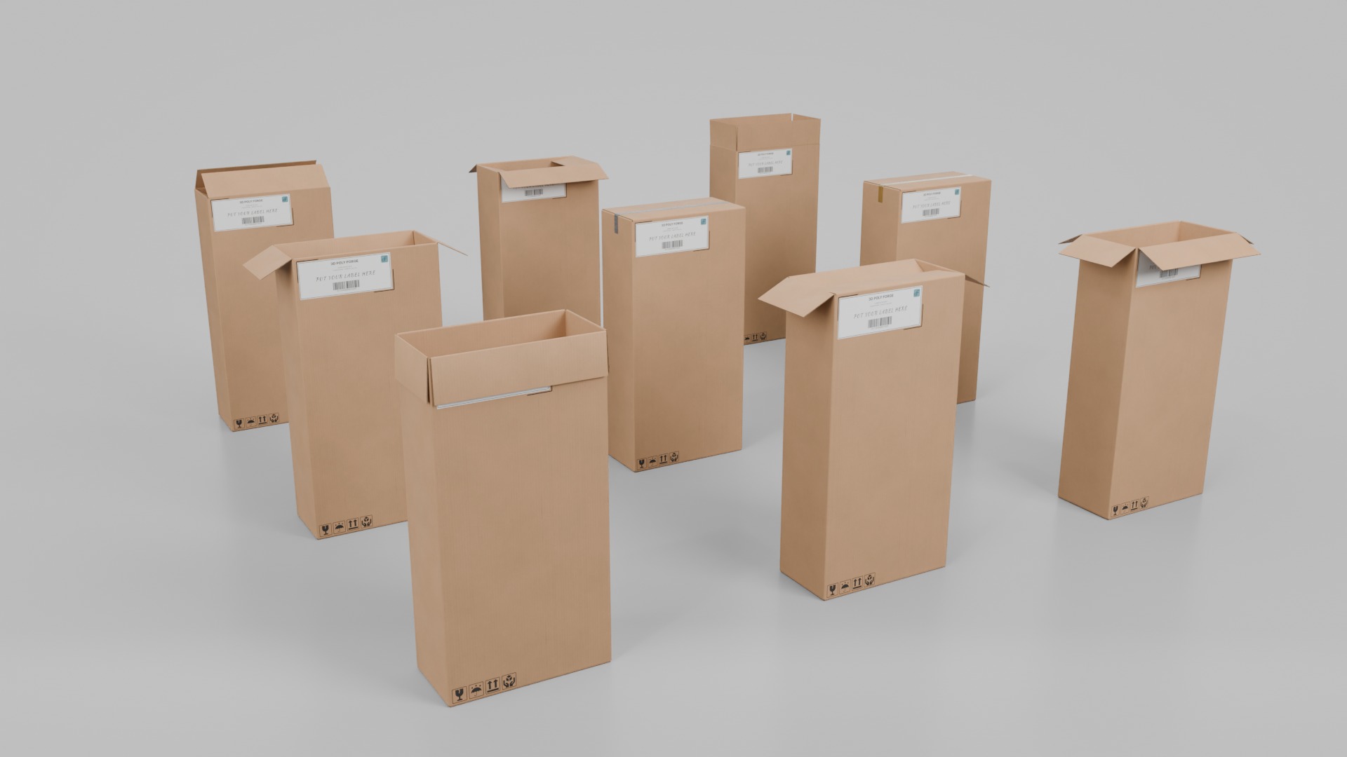 Heavy-Duty Cardboard Boxes - Rigged and Customizable Set 3D Model Collection_37