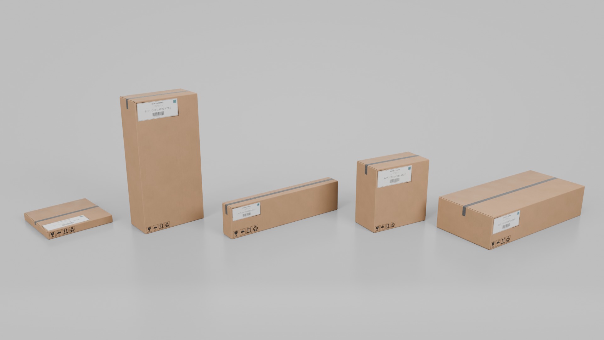 Heavy-Duty Cardboard Boxes - Rigged and Customizable Set 3D Model Collection_6