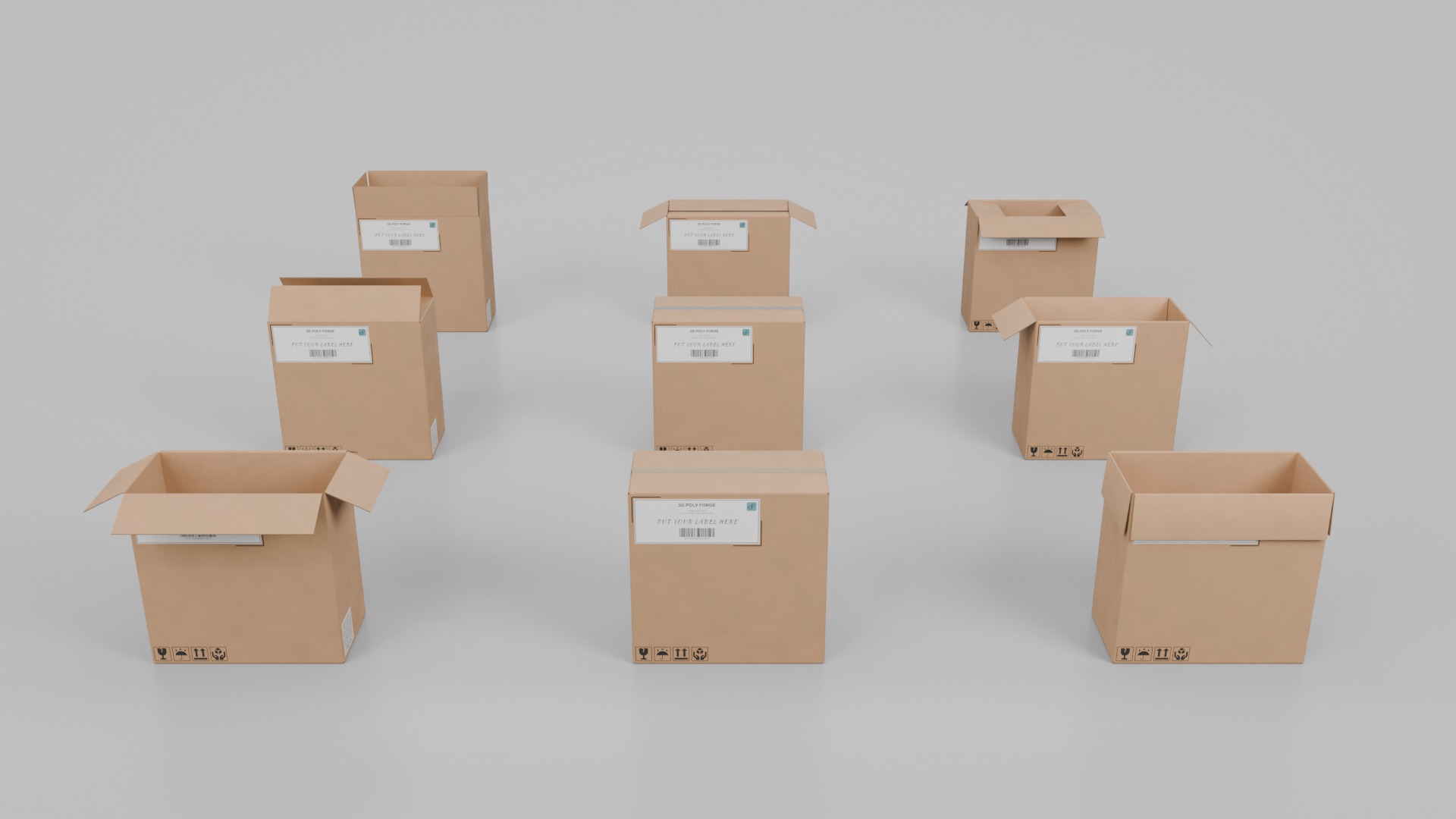 Warehouse Cardboard Boxes - Rigged and Customizable Set 3D Model Collection_47