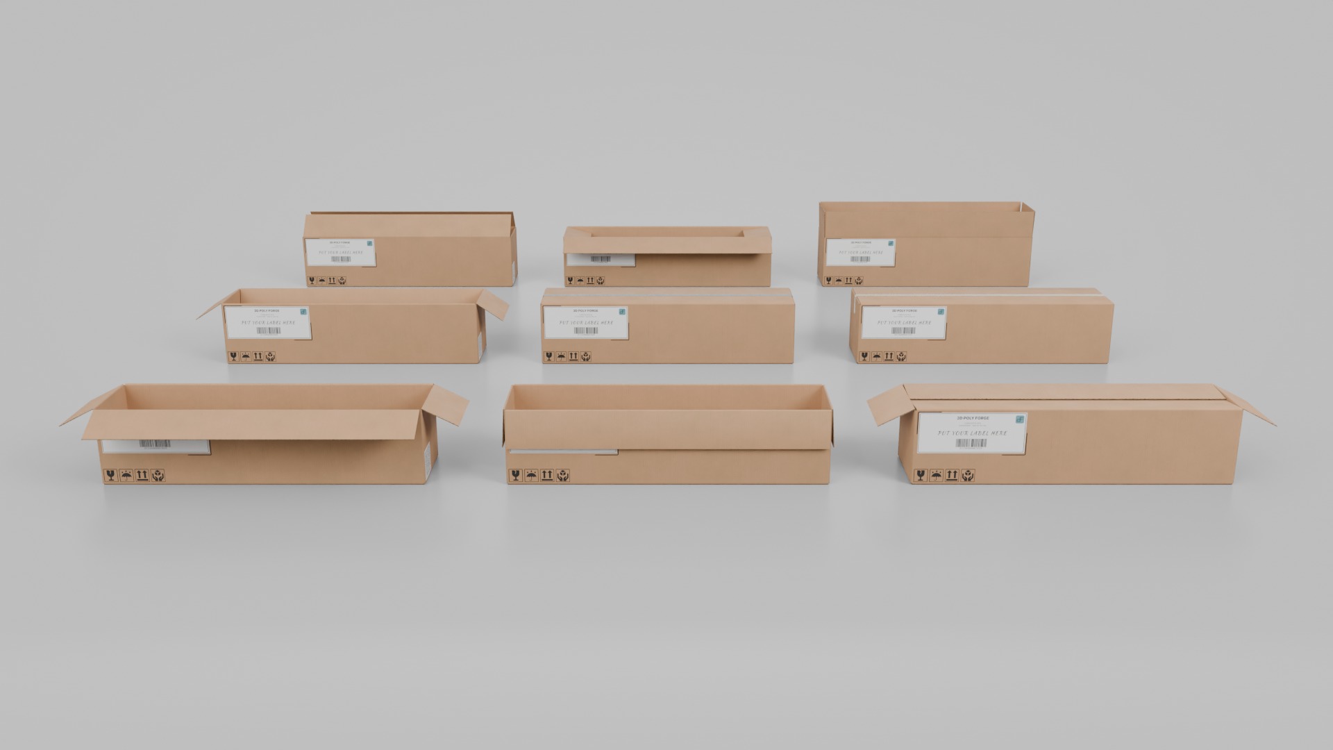 Multi-Purpose Cardboard Boxes - Rigged and Customizable Set 3D Model Collection_57
