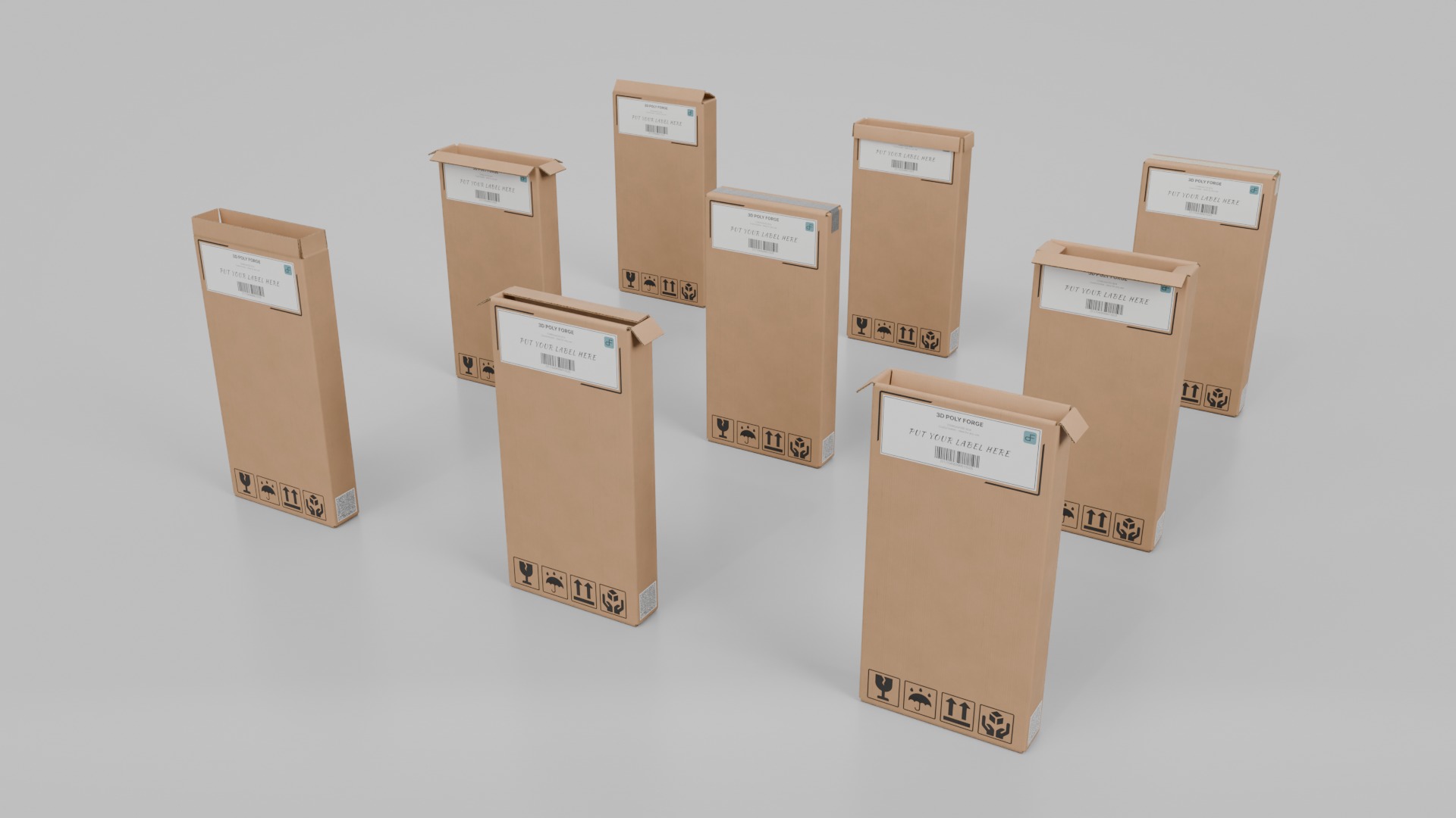 Multi-Purpose Cardboard Boxes - Rigged and Customizable Set 3D Model Collection_16