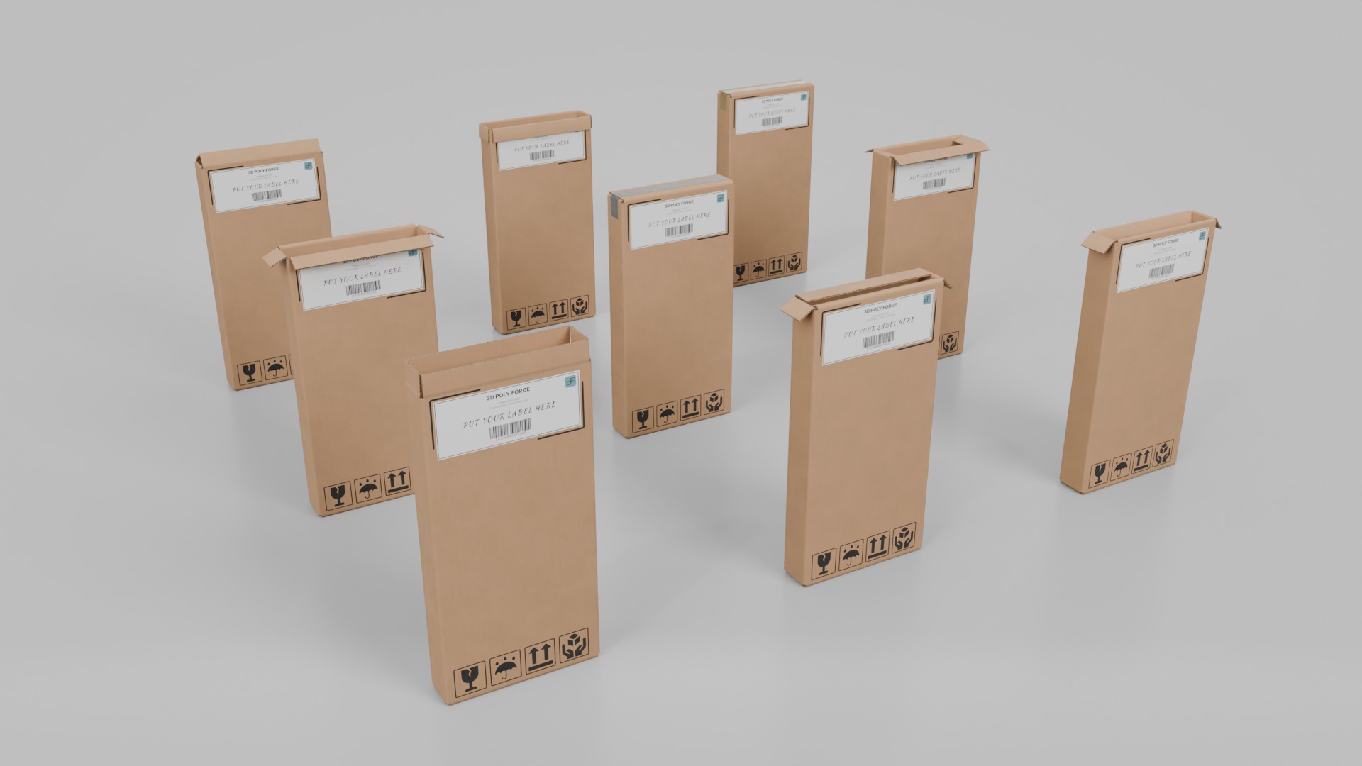 Multi-Purpose Cardboard Boxes - Rigged and Customizable Set 3D Model Collection_18