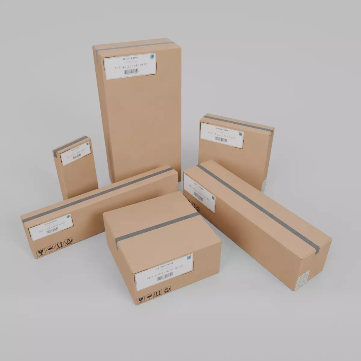 Multi-Purpose Cardboard Boxes - Rigged and Customizable Set 3D Model Collection_0