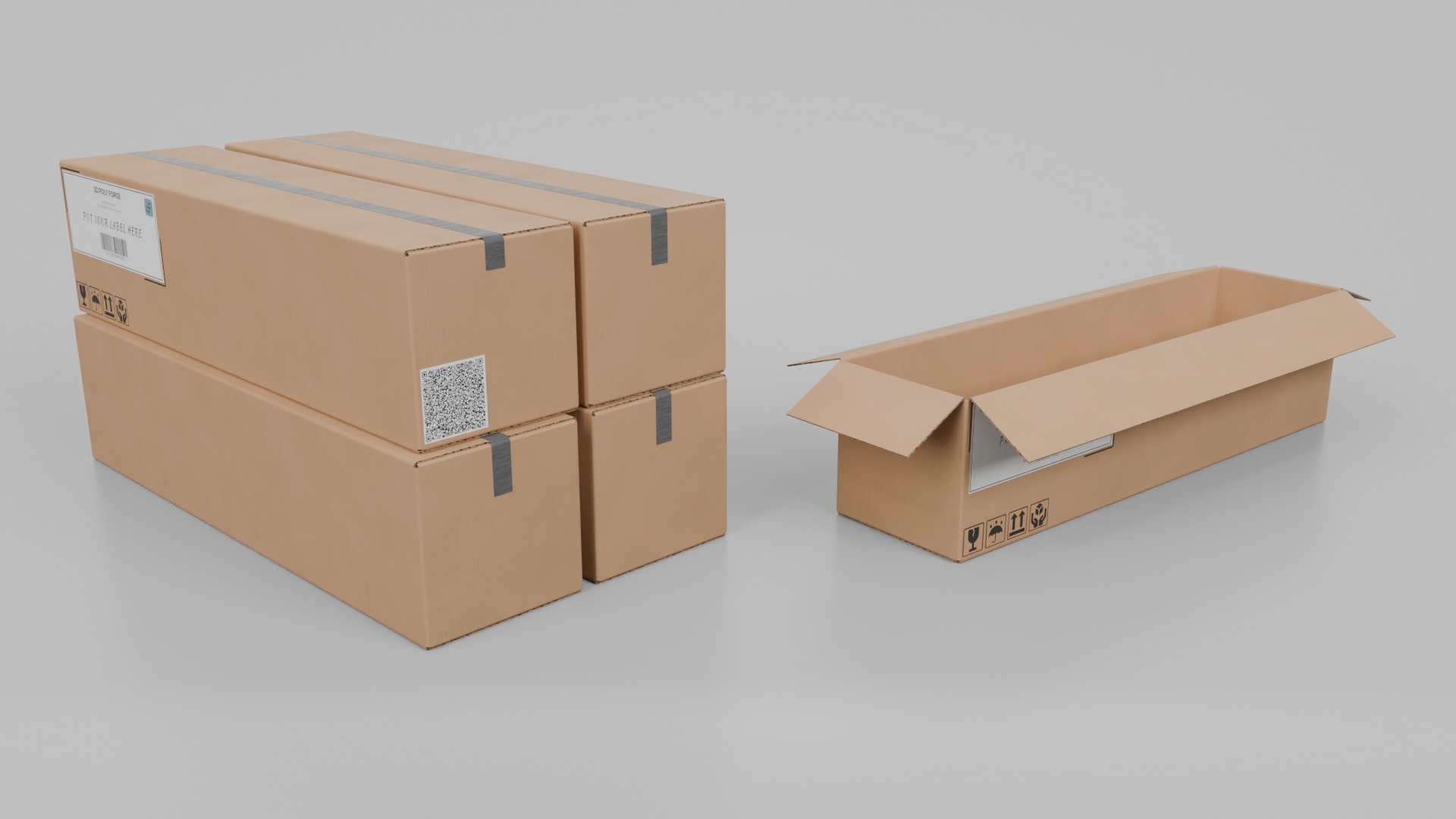 Multi-Purpose Cardboard Boxes - Rigged and Customizable Set 3D Model Collection_55