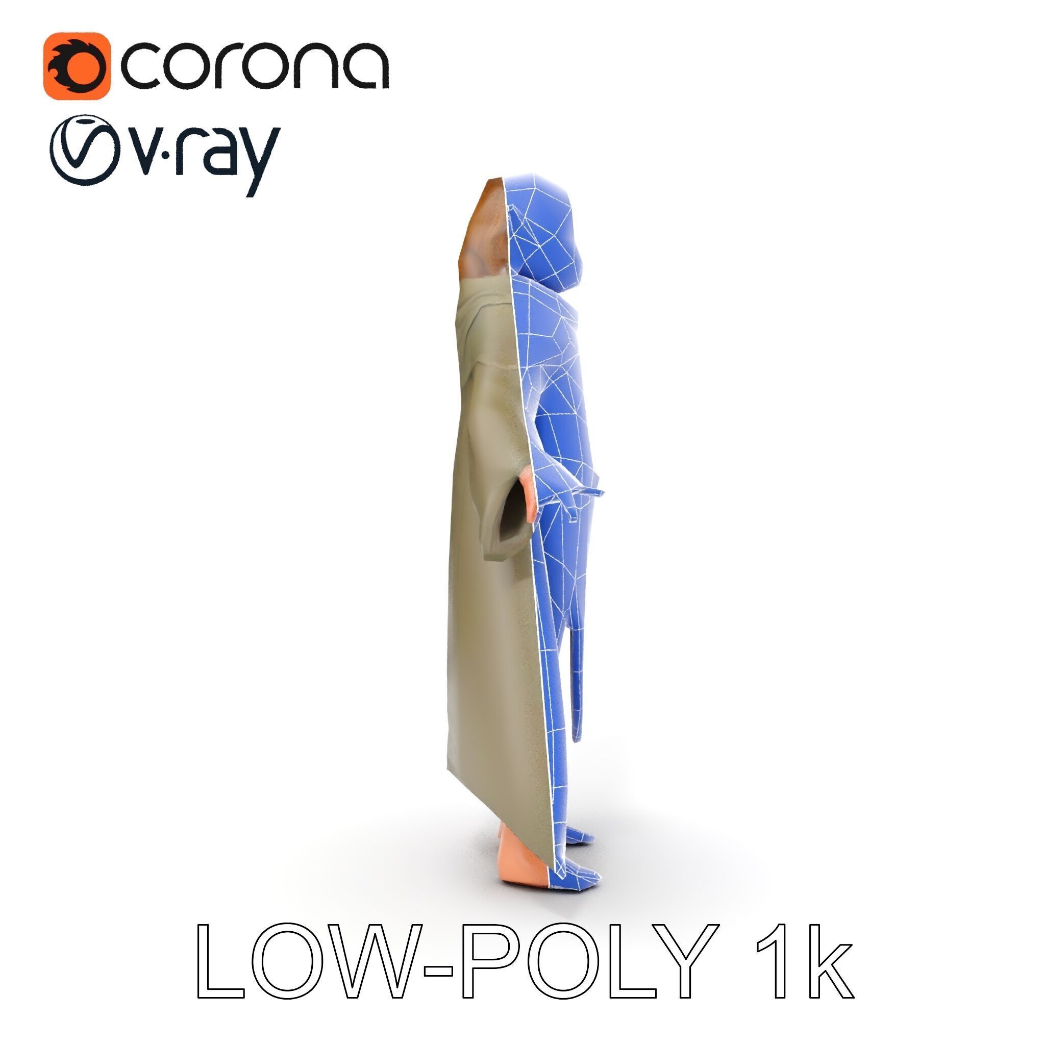 Elven Adventurer D Character Model with Cloak and Belt Low-poly 3D model_10