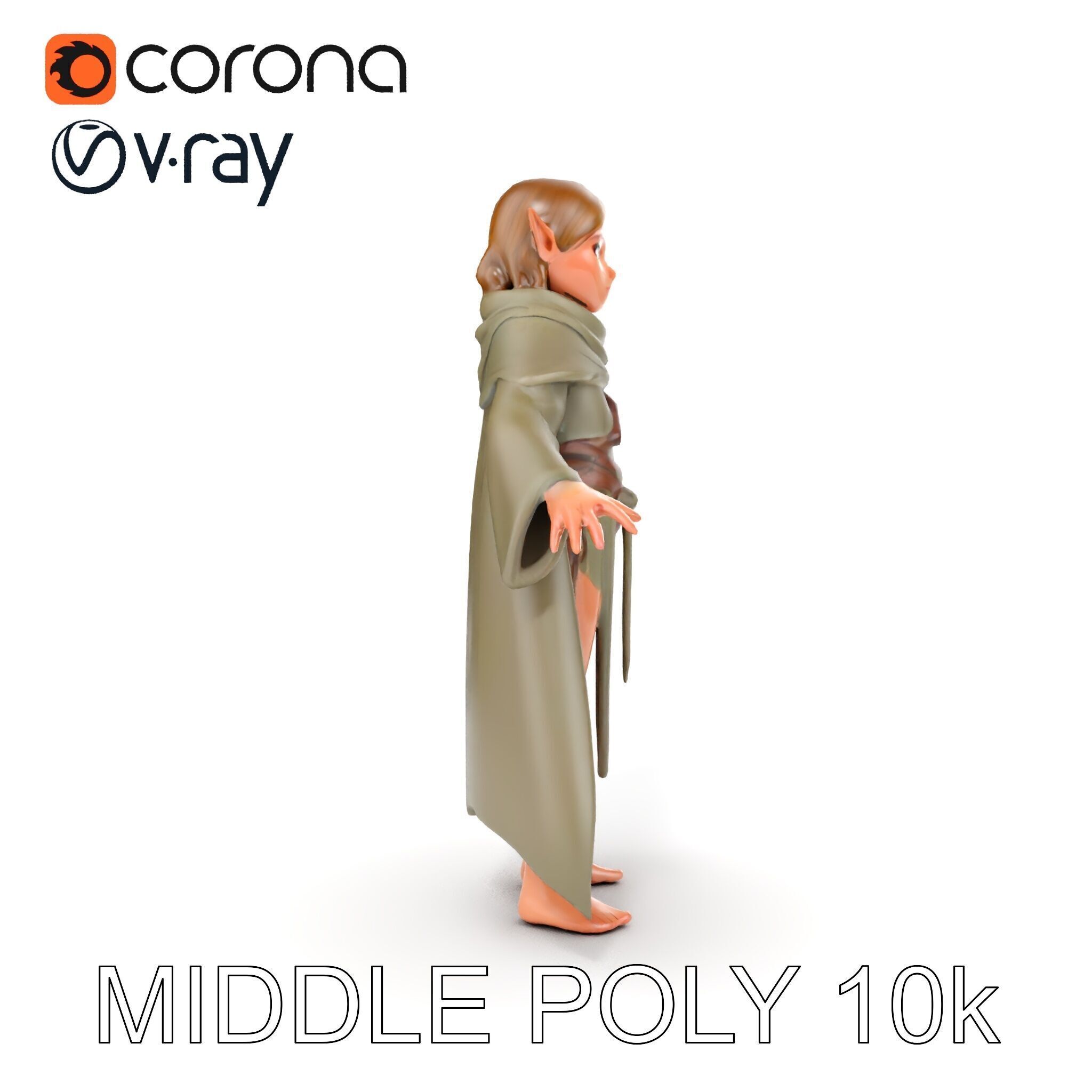 Elven Adventurer D Character Model with Cloak and Belt Low-poly 3D model_31