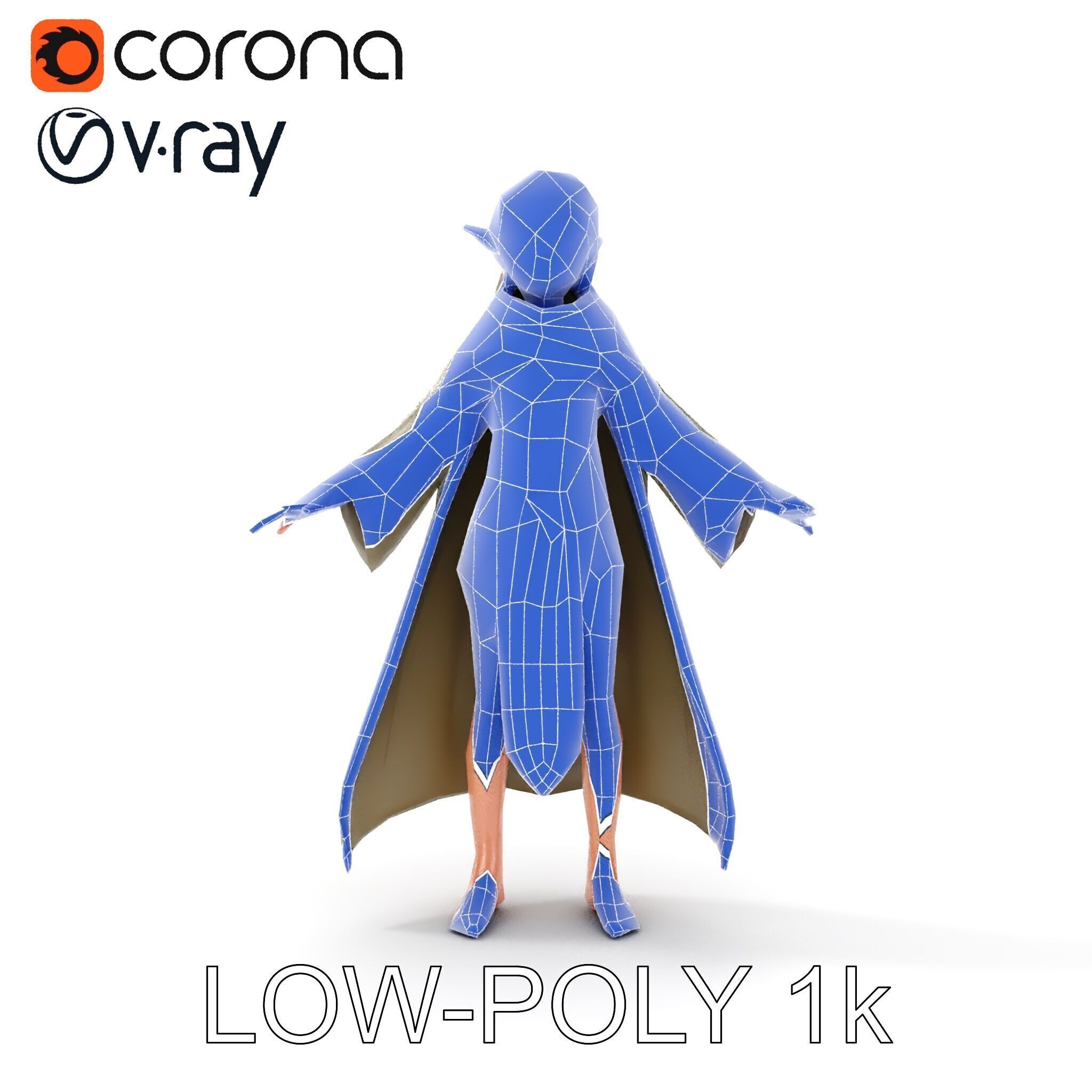 Elven Adventurer D Character Model with Cloak and Belt Low-poly 3D model_22
