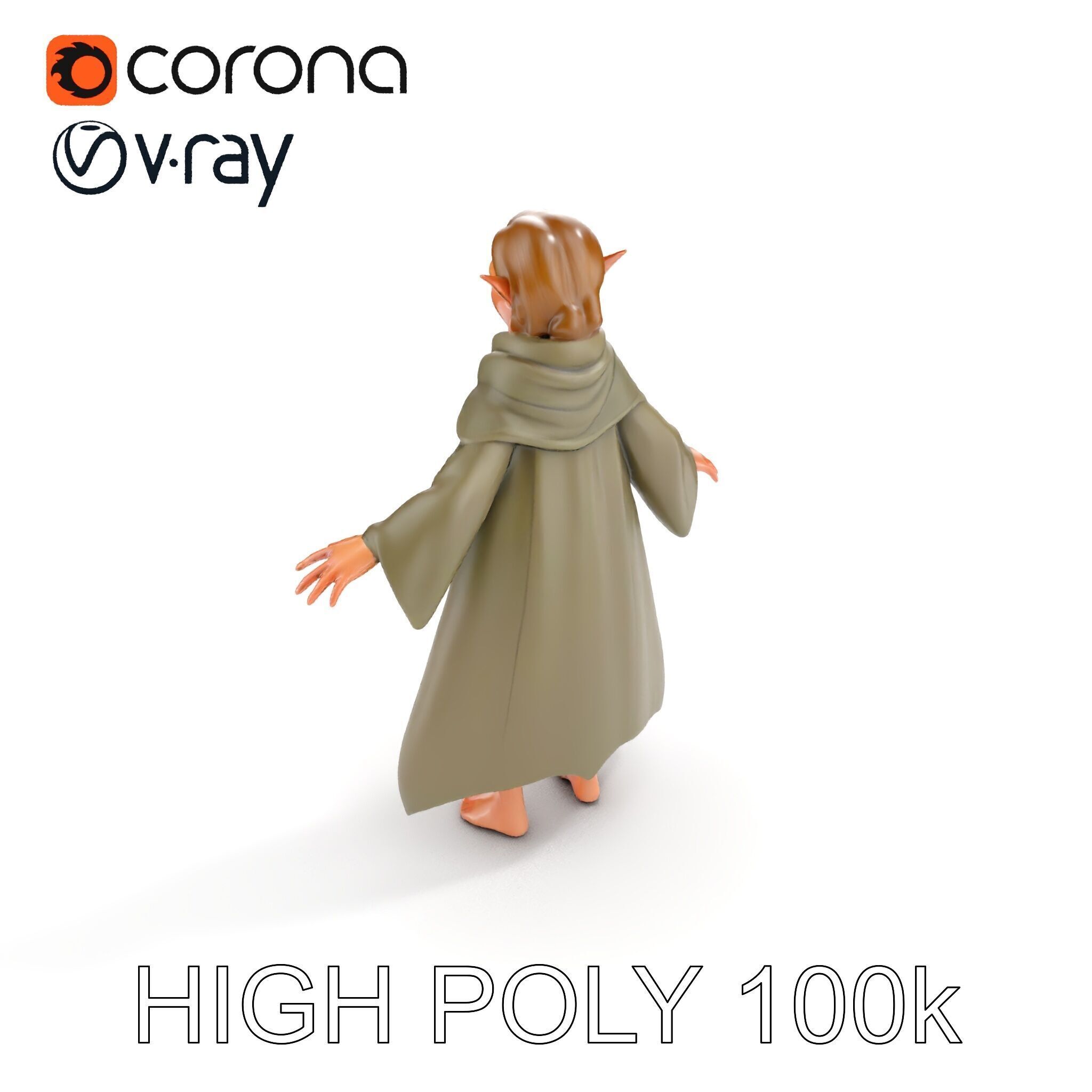 Elven Adventurer D Character Model with Cloak and Belt Low-poly 3D model_8