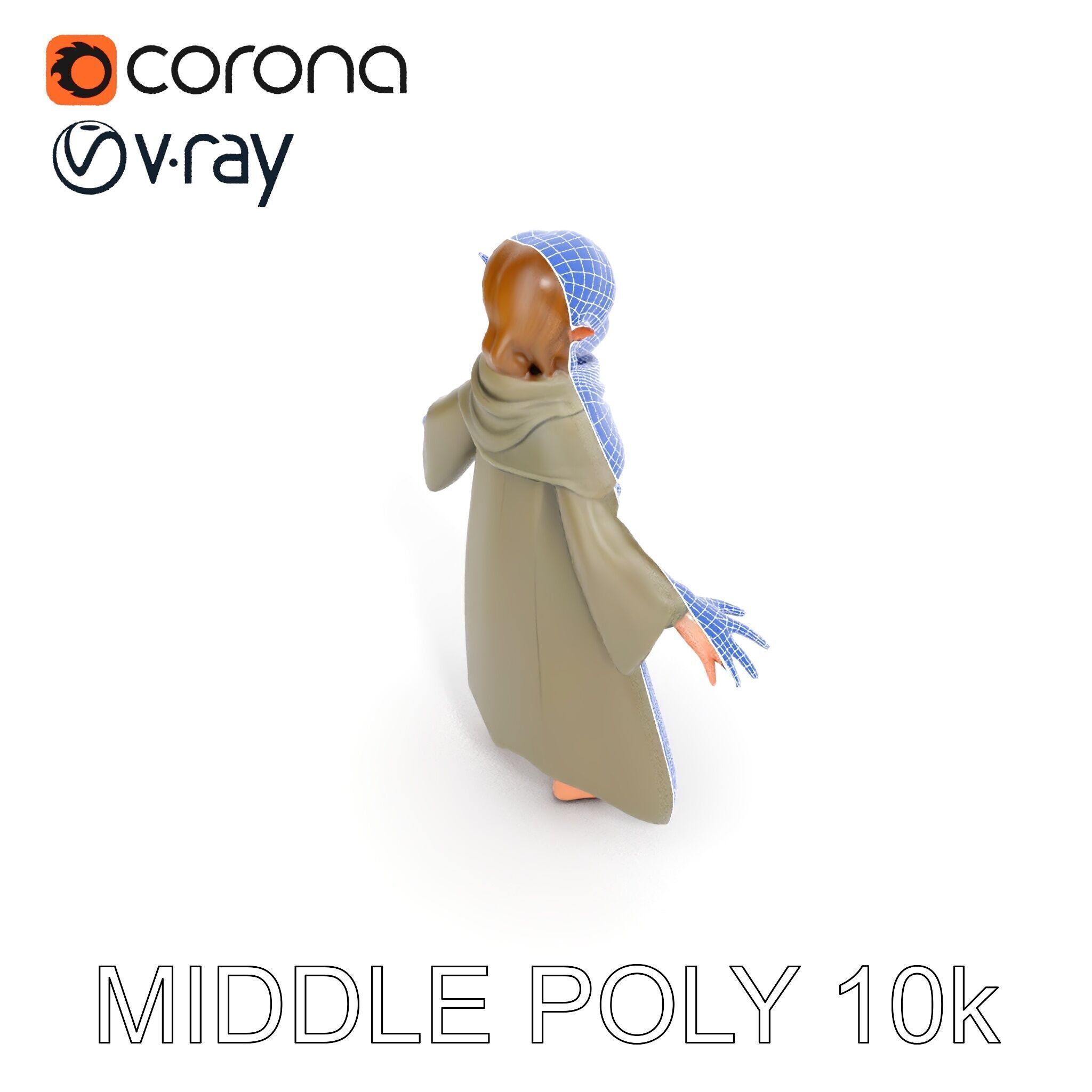 Elven Adventurer D Character Model with Cloak and Belt Low-poly 3D model_9