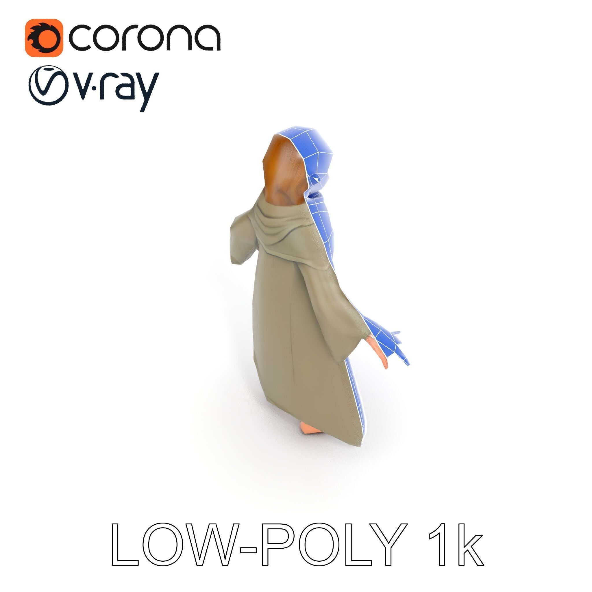Elven Adventurer D Character Model with Cloak and Belt Low-poly 3D model_16