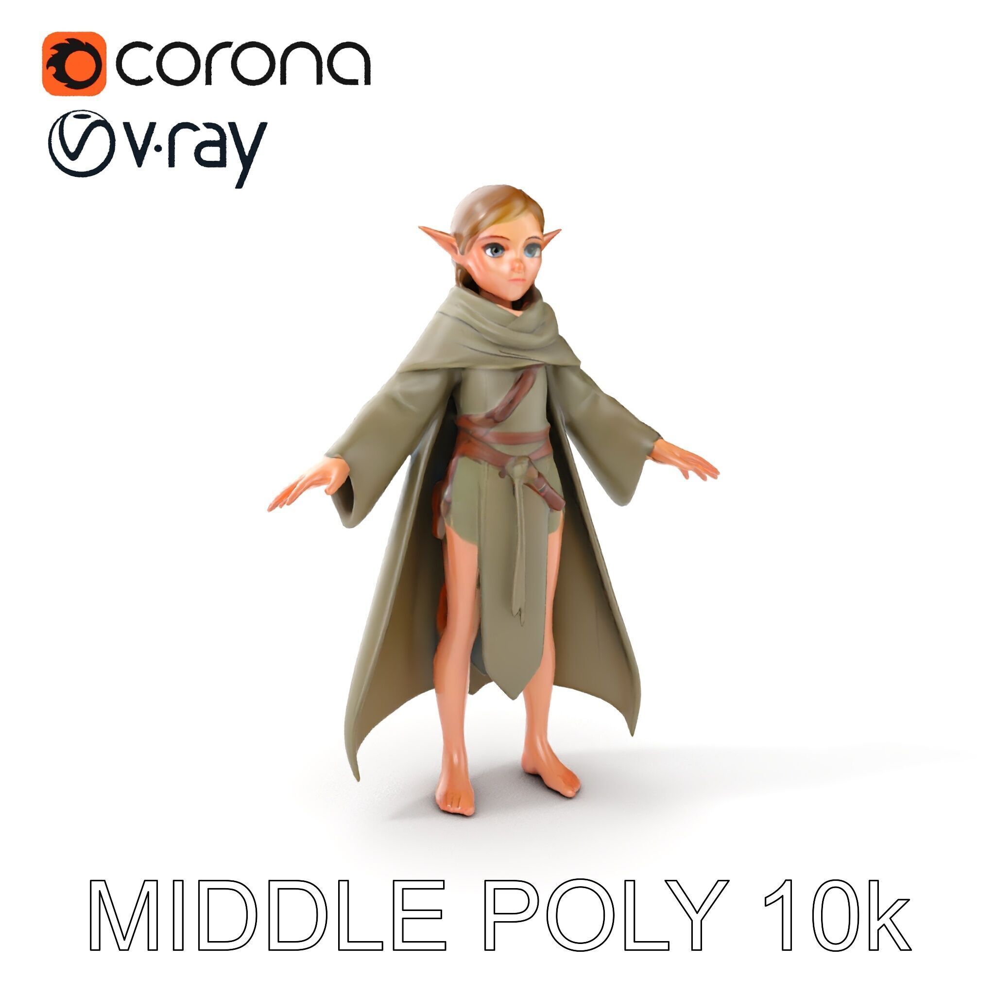 Elven Adventurer D Character Model with Cloak and Belt Low-poly 3D model_33