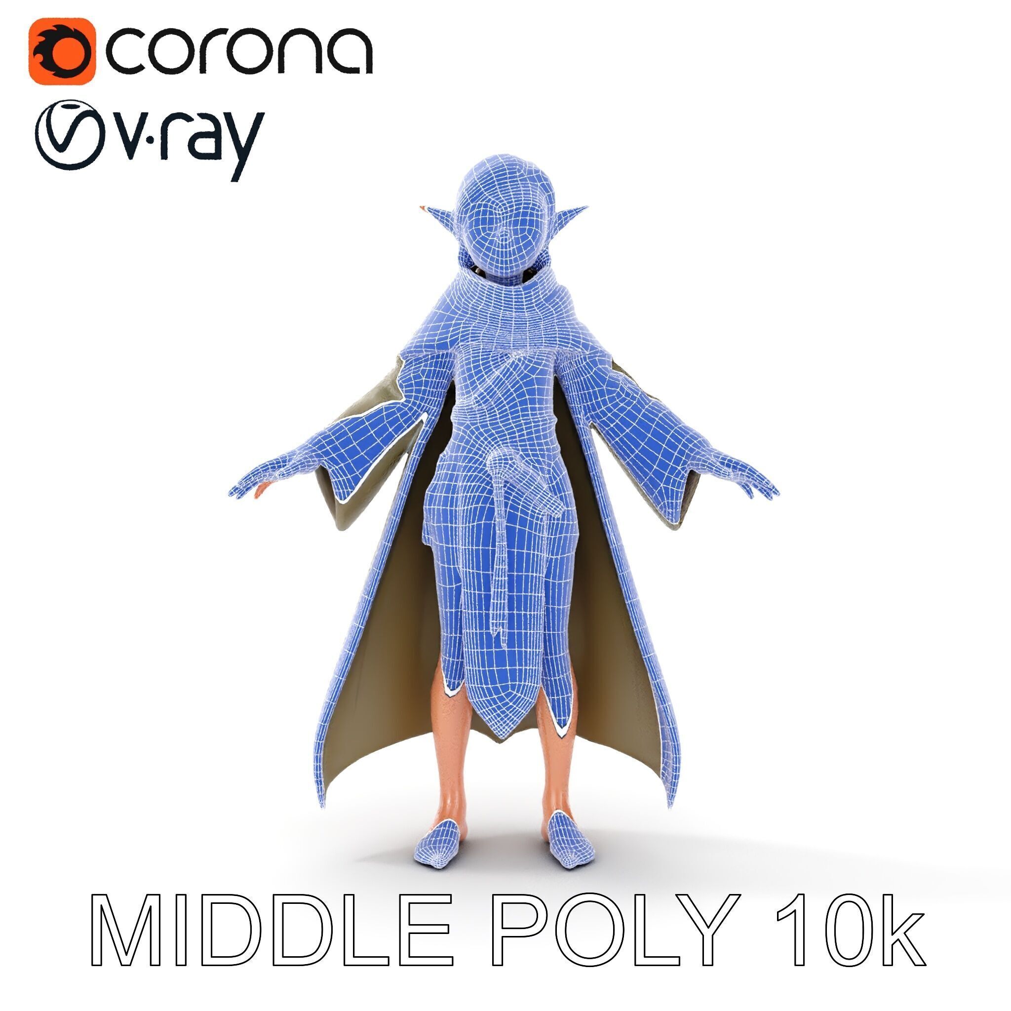 Elven Adventurer D Character Model with Cloak and Belt Low-poly 3D model_26