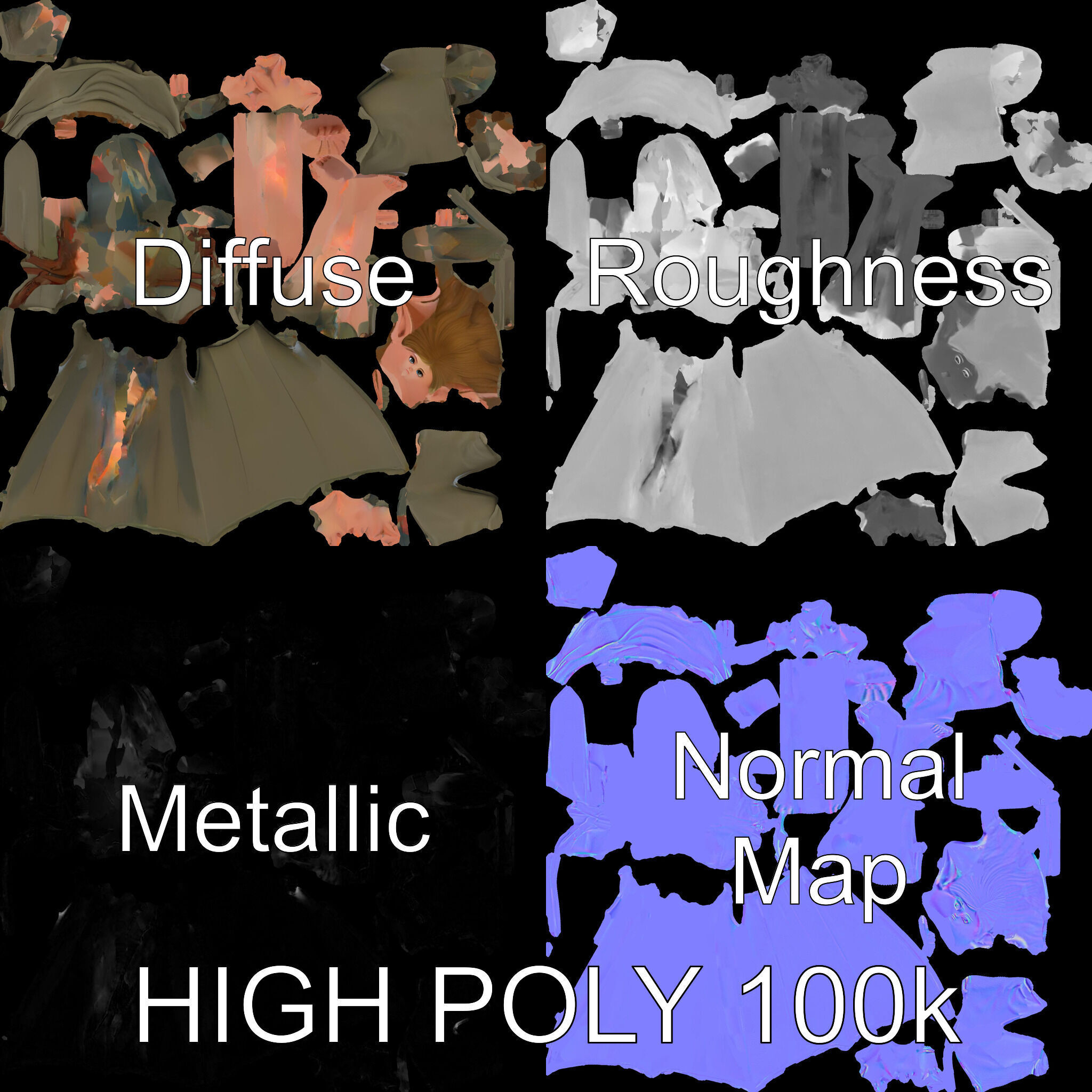 Elven Adventurer D Character Model with Cloak and Belt Low-poly 3D model_3