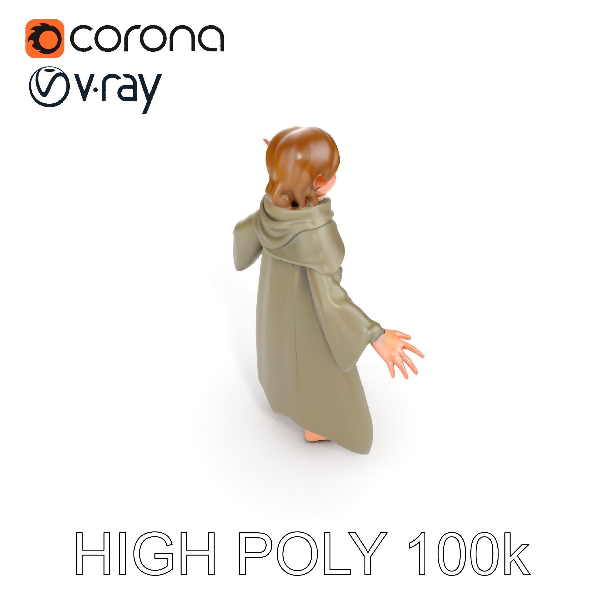 Elven Adventurer D Character Model with Cloak and Belt Low-poly 3D model_28