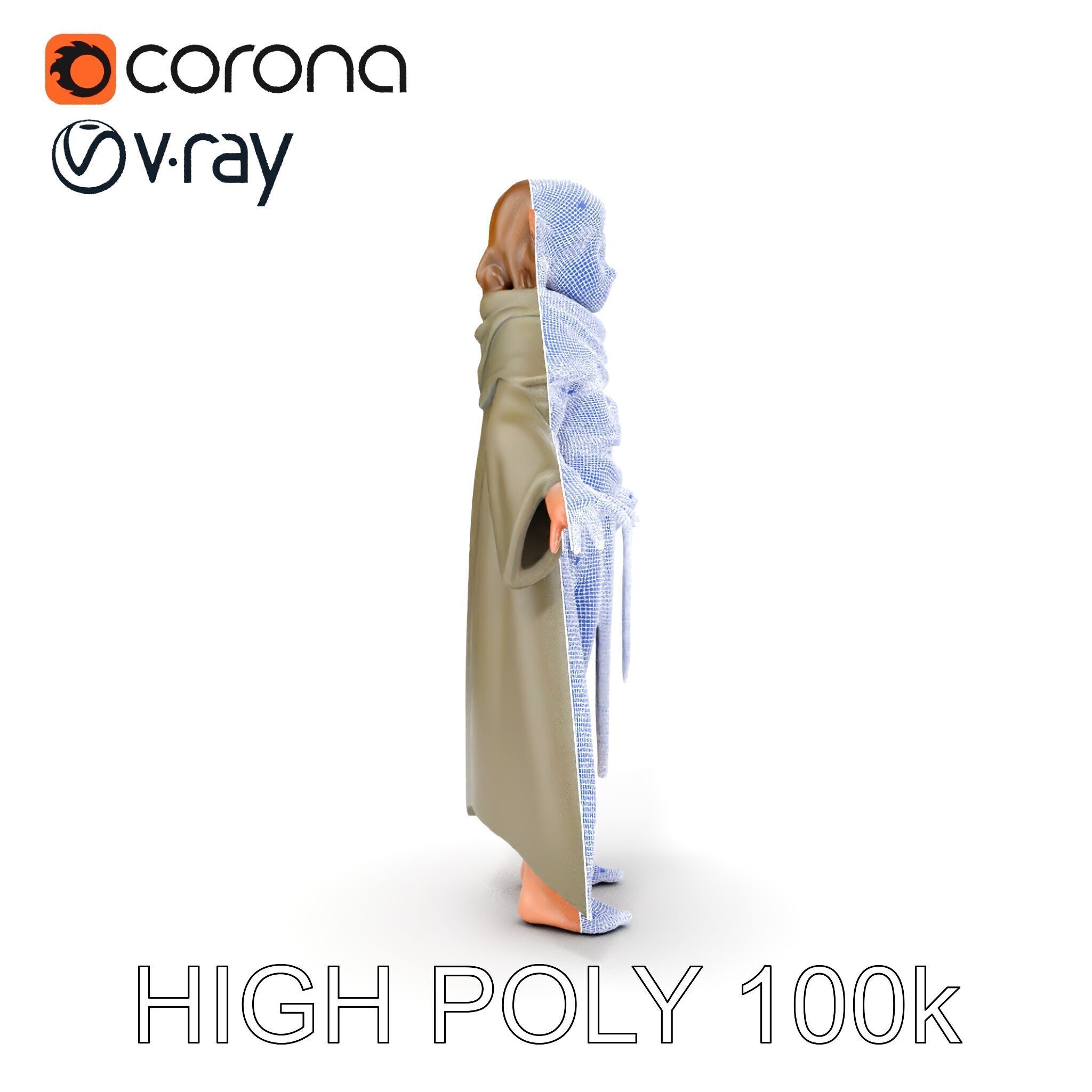 Elven Adventurer D Character Model with Cloak and Belt Low-poly 3D model_35