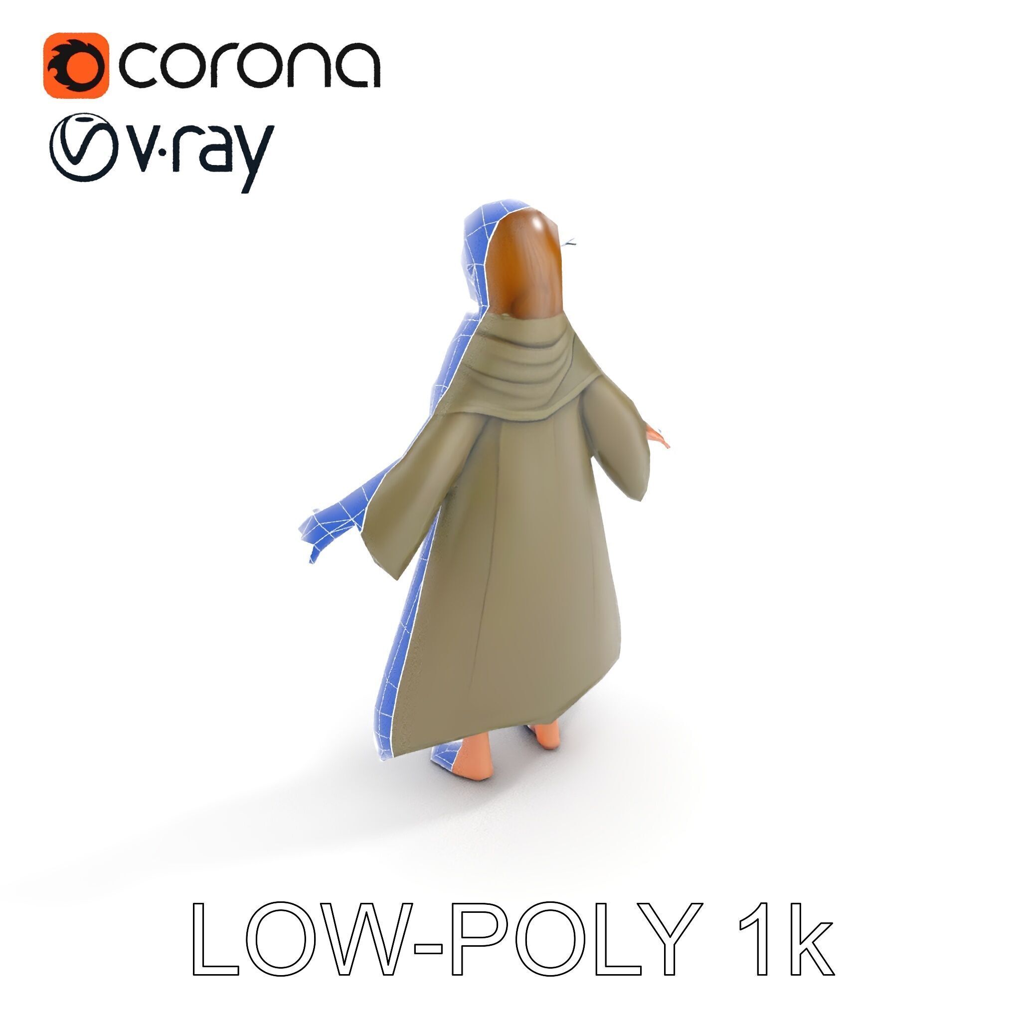 Elven Adventurer D Character Model with Cloak and Belt Low-poly 3D model_30