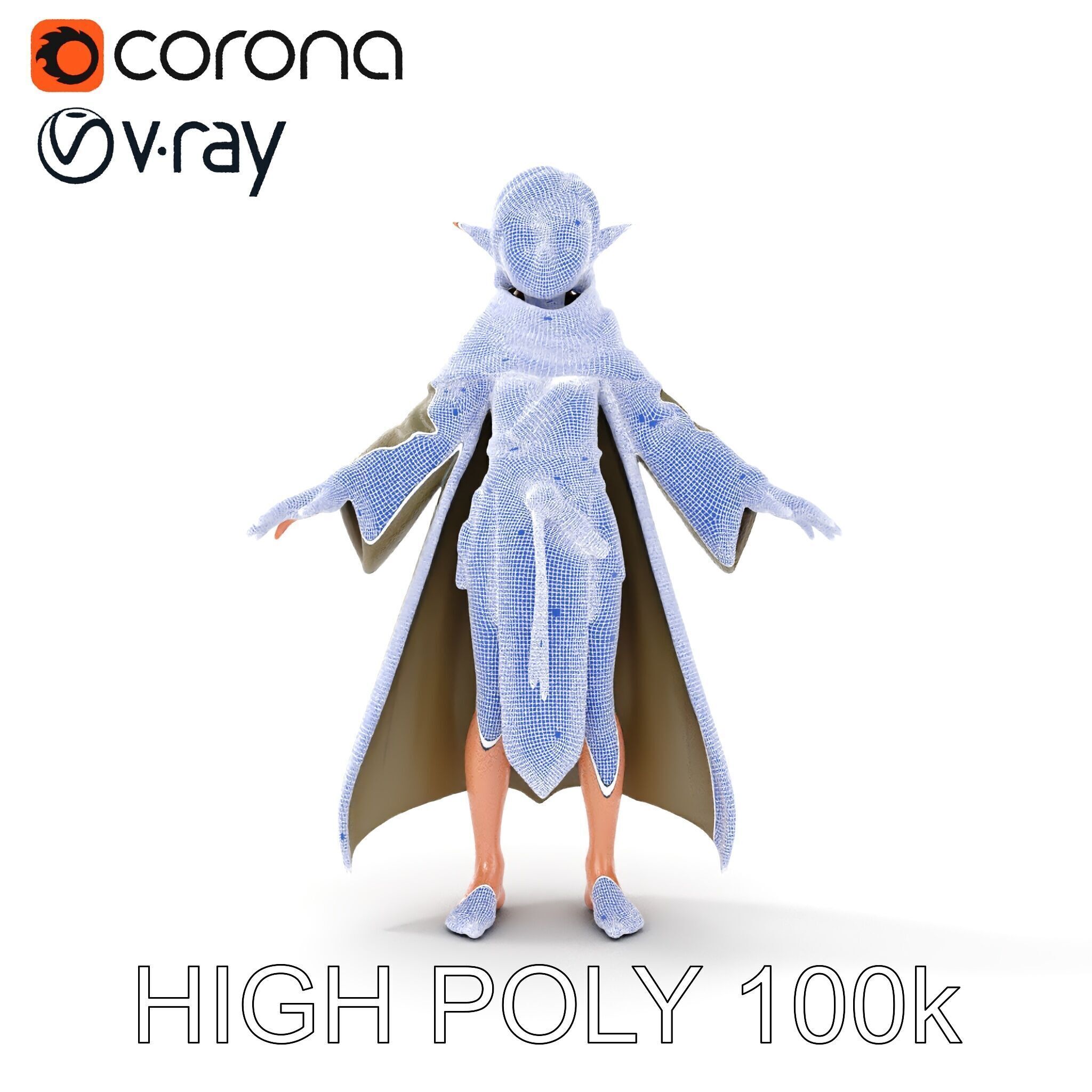 Elven Adventurer D Character Model with Cloak and Belt Low-poly 3D model_20