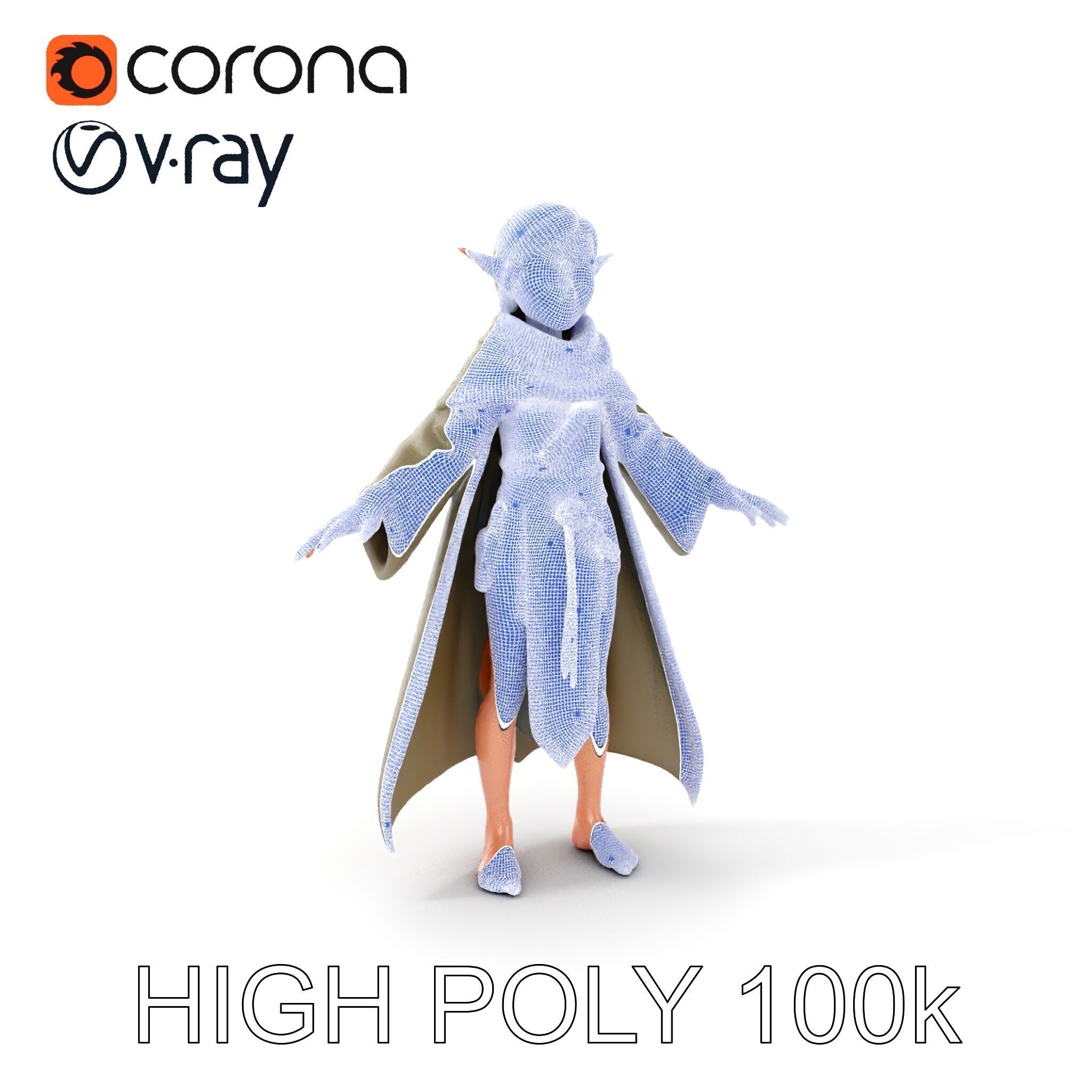 Elven Adventurer D Character Model with Cloak and Belt Low-poly 3D model_4