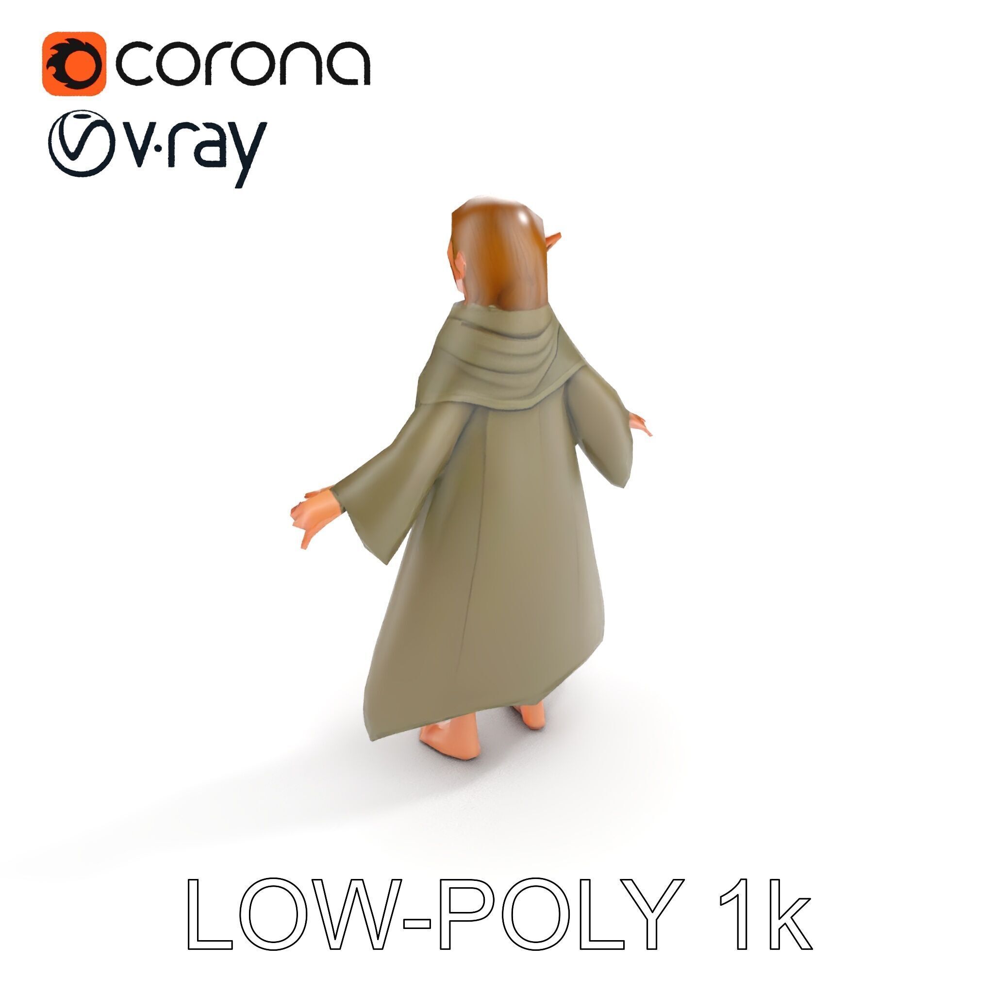 Elven Adventurer D Character Model with Cloak and Belt Low-poly 3D model_25